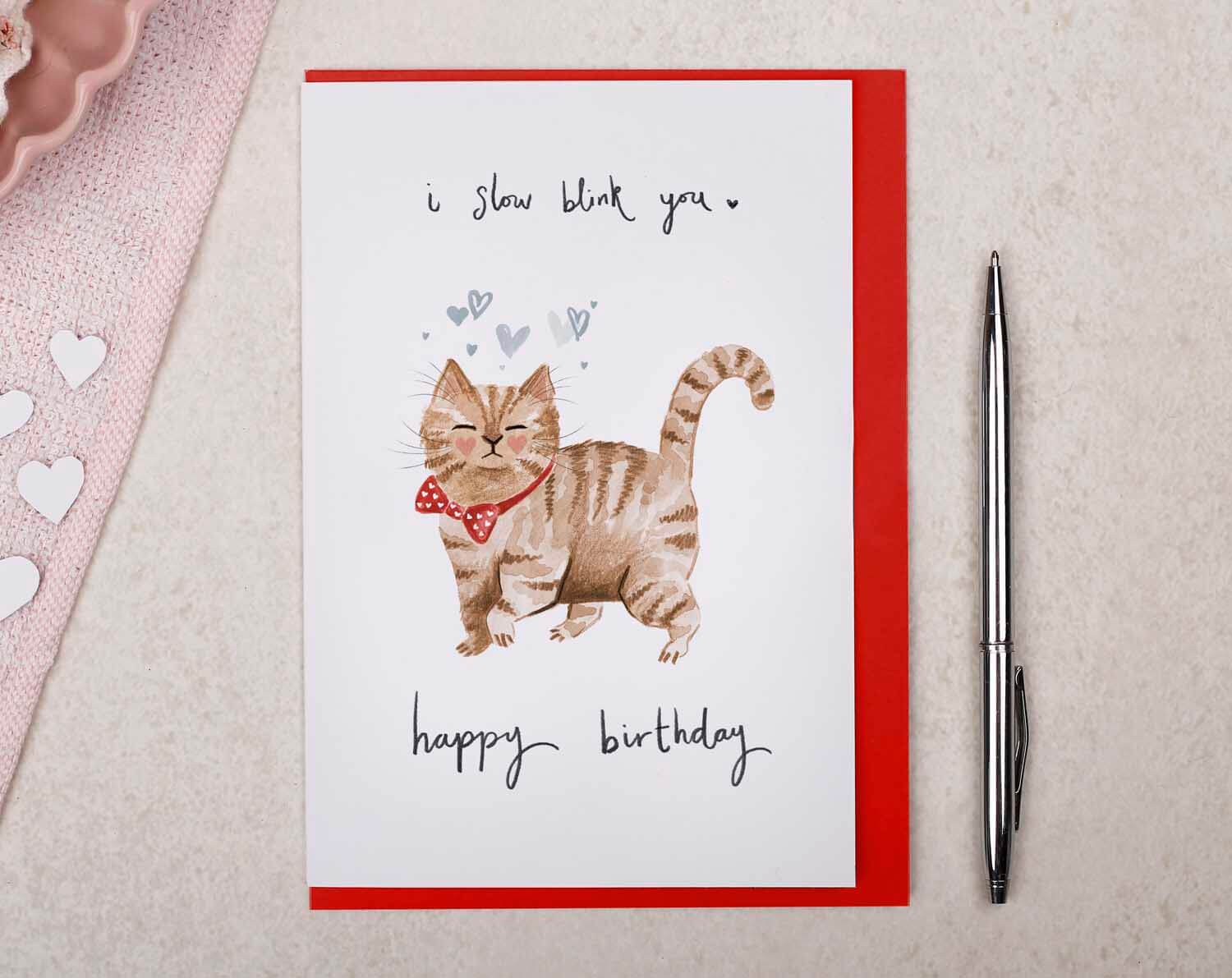Cat 'Slow Blinking' Birthday Card. Greeting Cards designed by Making Meadows
