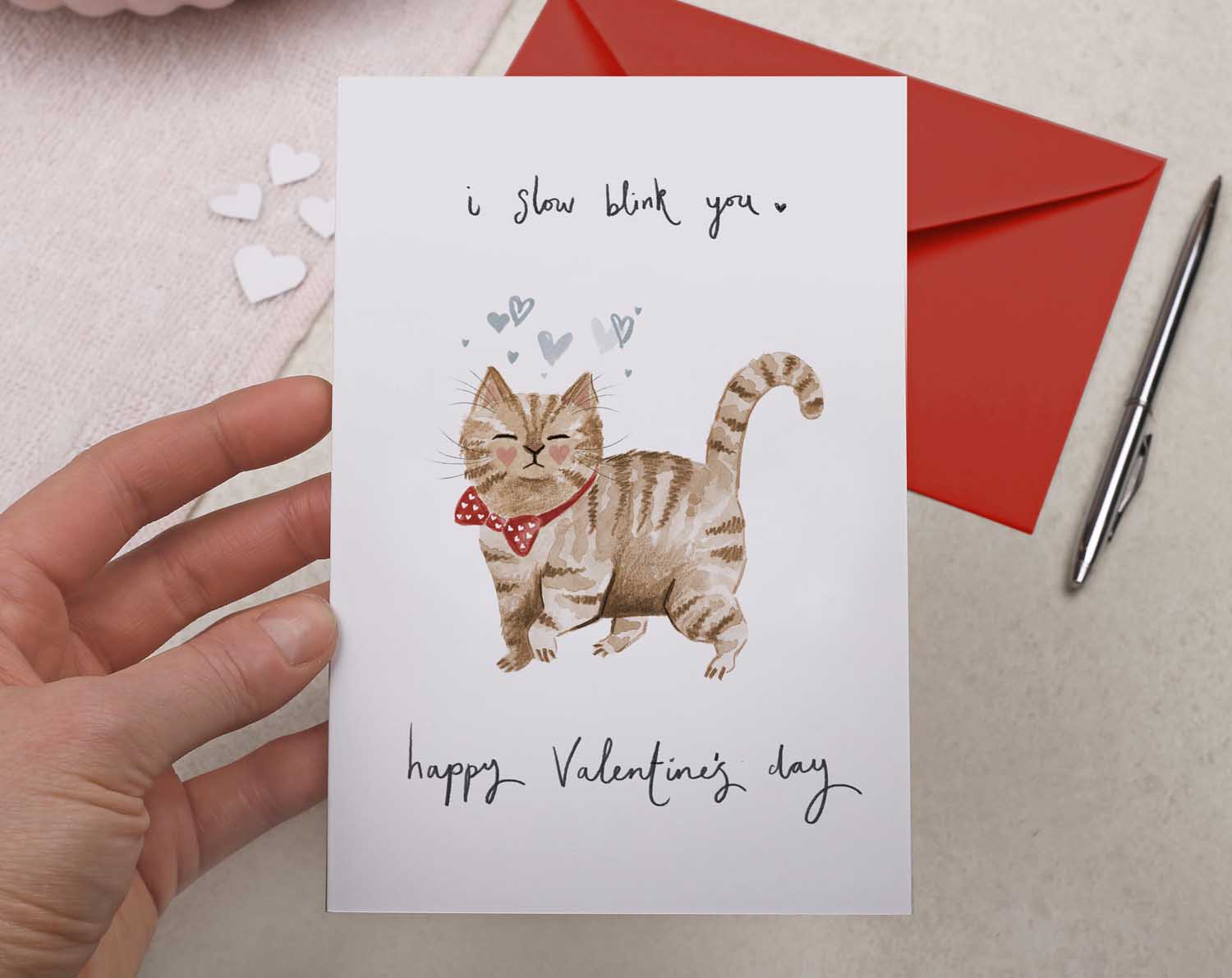 Cat 'Slow Blinking' Valentine Card. Greeting & Note Cards designed by Making Meadows