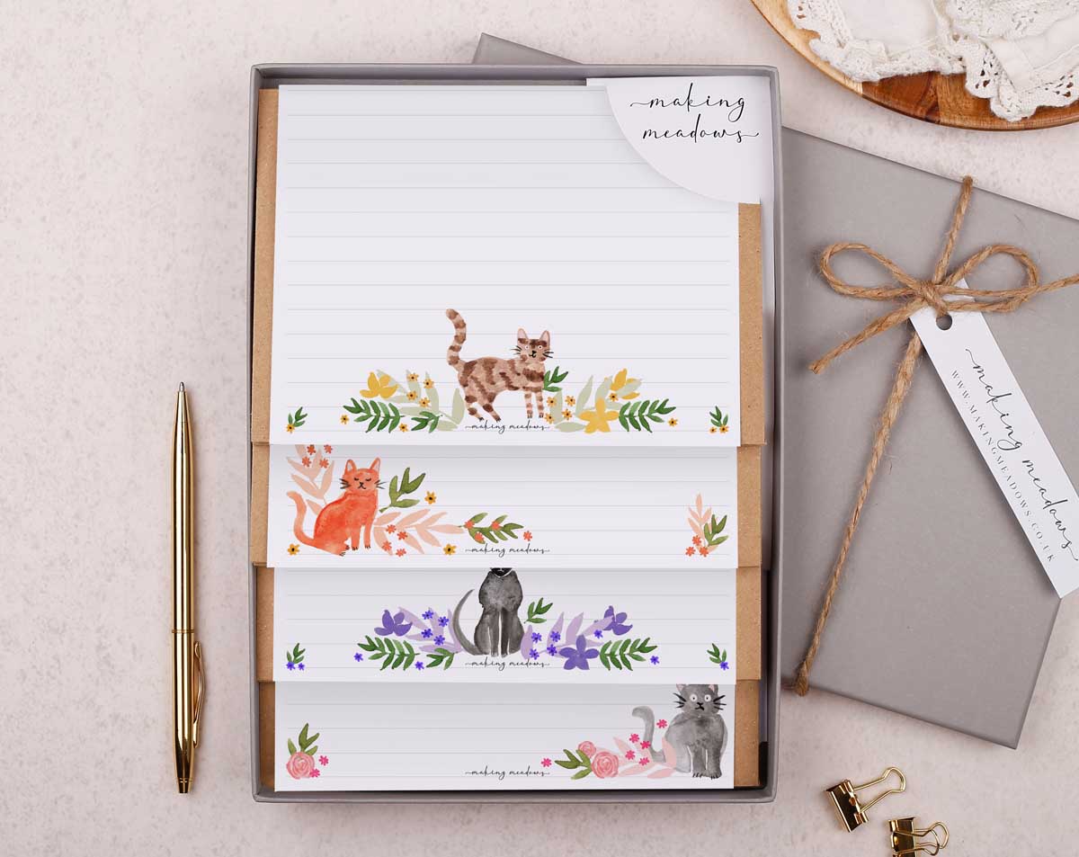 Cat Writing Paper Gift Box. Stationery designed by Making Meadows