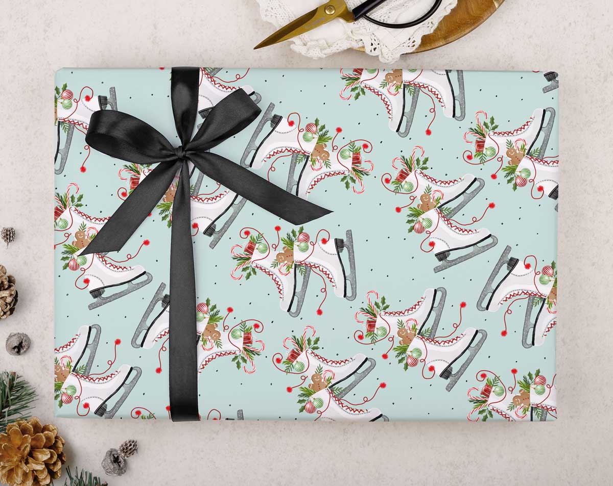 Christmas Vintage Skates Wrapping Paper. Wrapping Paper designed by Making Meadows