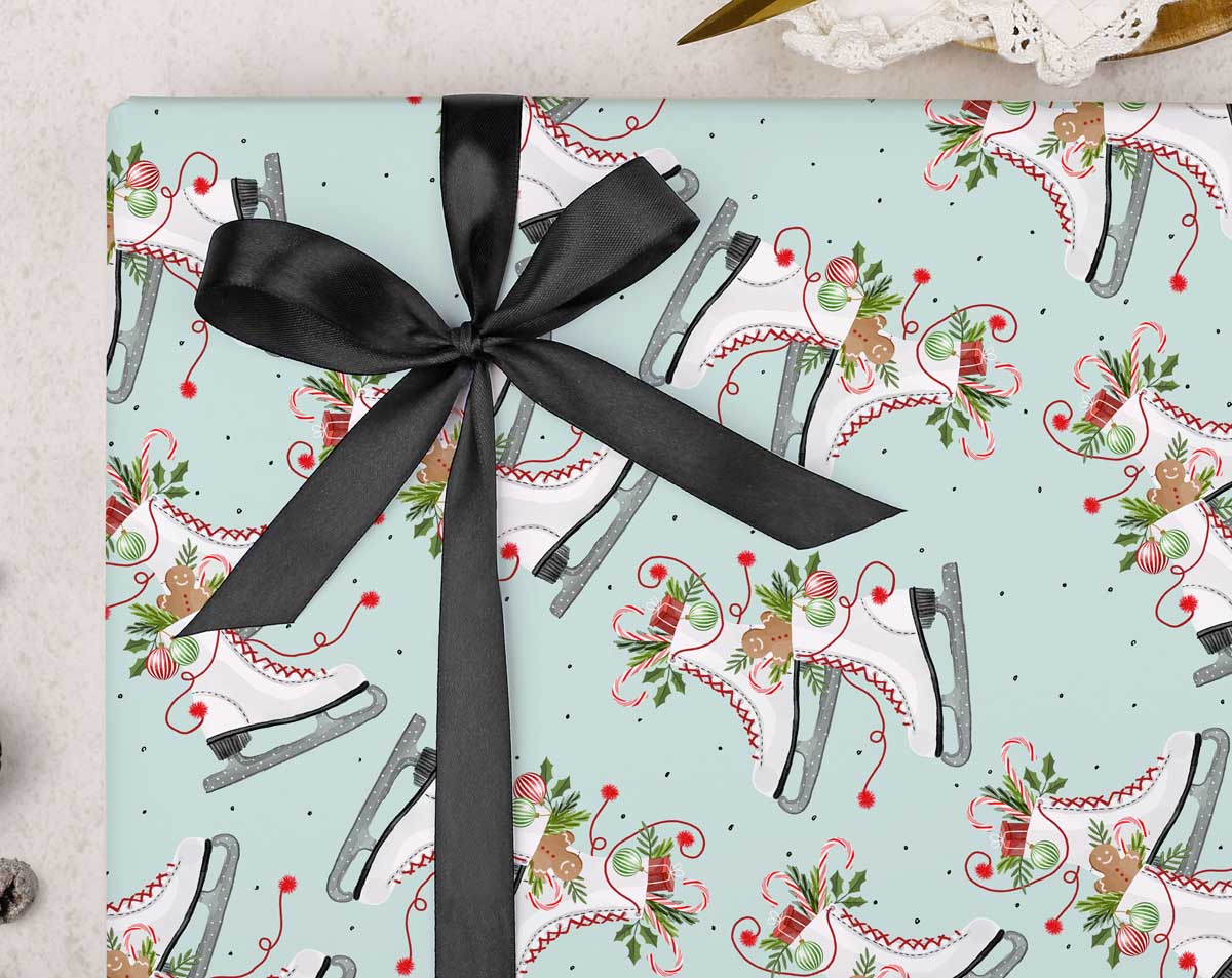 Christmas Vintage Skates Wrapping Paper. Wrapping Paper designed by Making Meadows