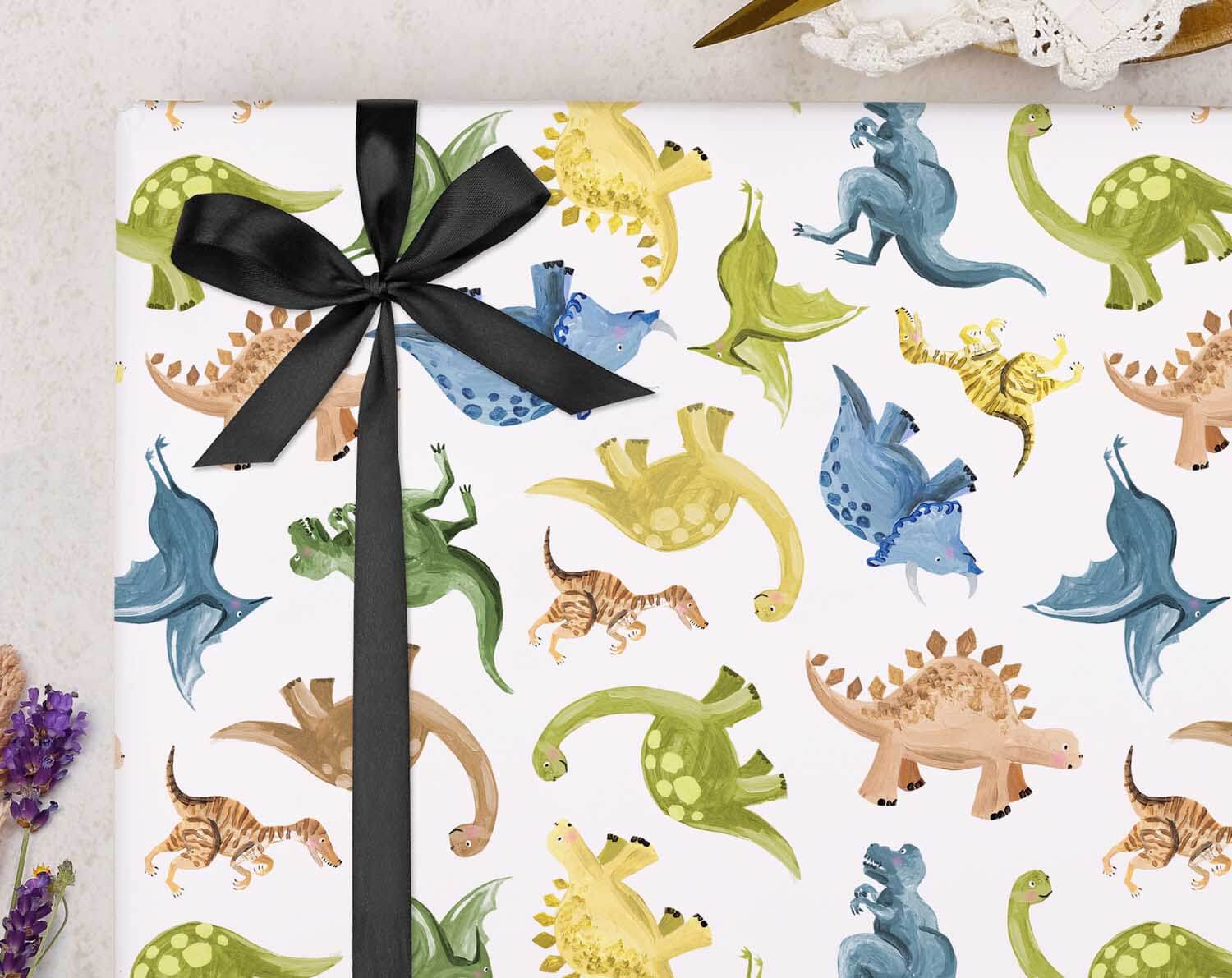 Dinosaur Birthday Wrapping Paper. Wrapping Paper designed by Making Meadows
