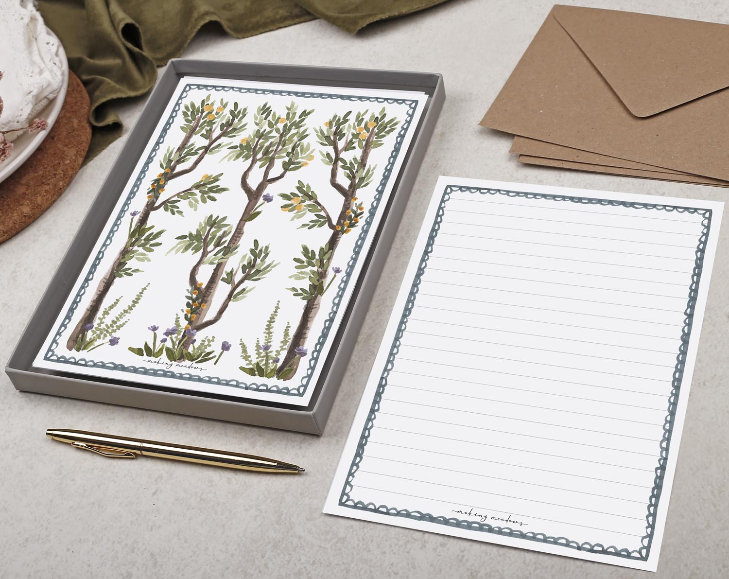 Double Sided A5 Writing Paper With Botanical Tree. Stationery designed by Making Meadows