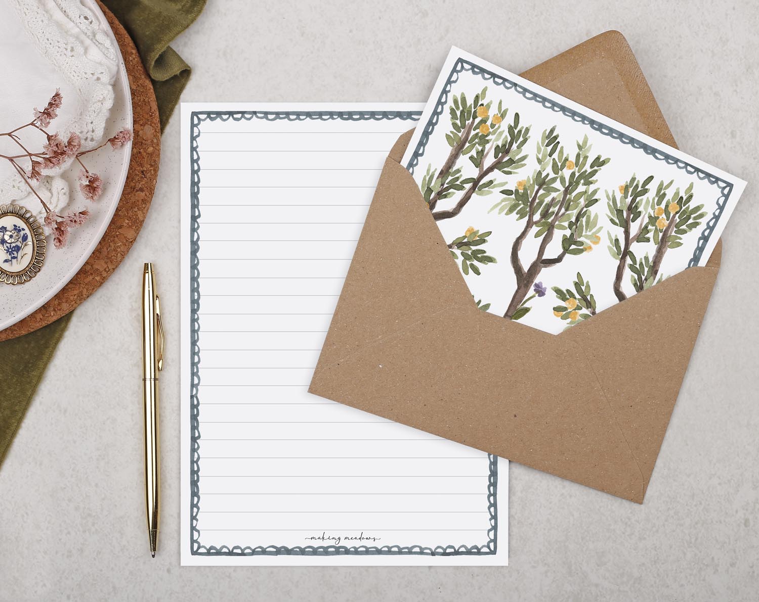 Double Sided A5 Writing Paper With Botanical Tree. Stationery designed by Making Meadows