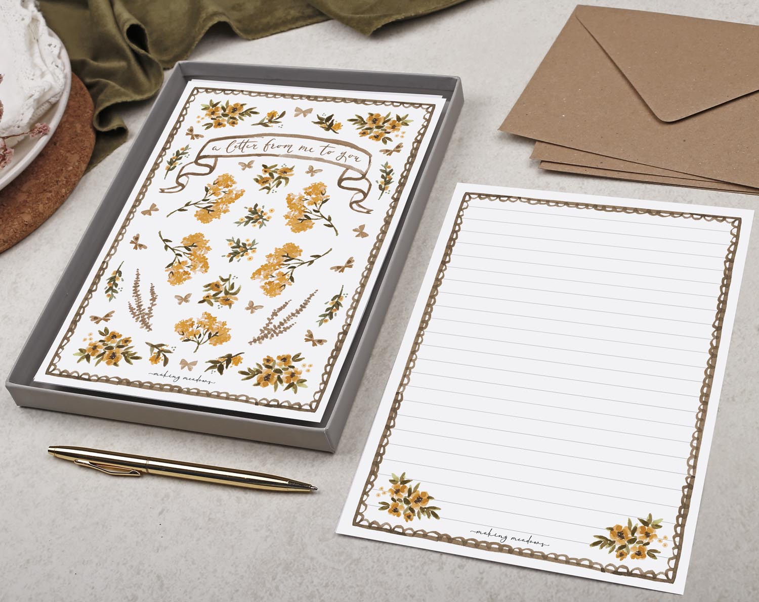 Double Sided A5 Writing Paper With Orange Flowers. Stationery designed by Making Meadows