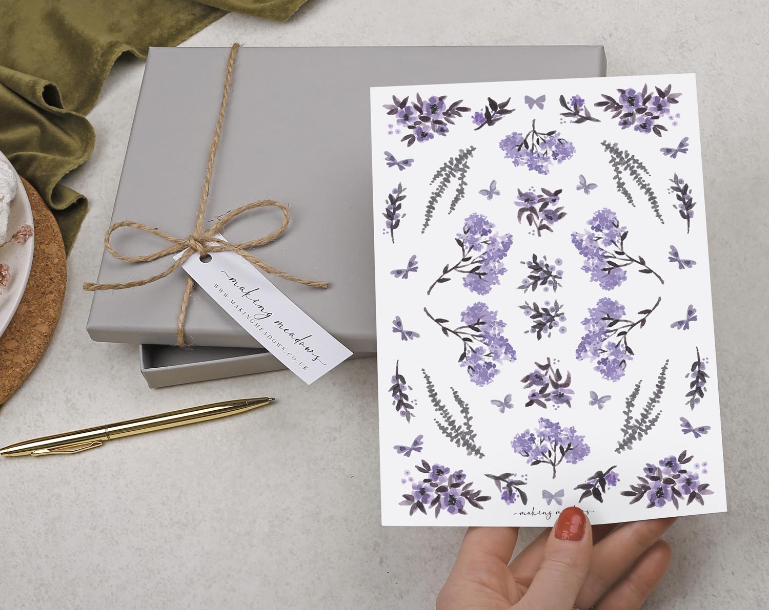 Double Sided A5 Writing Paper With Purple Flowers. Stationery designed by Making Meadows