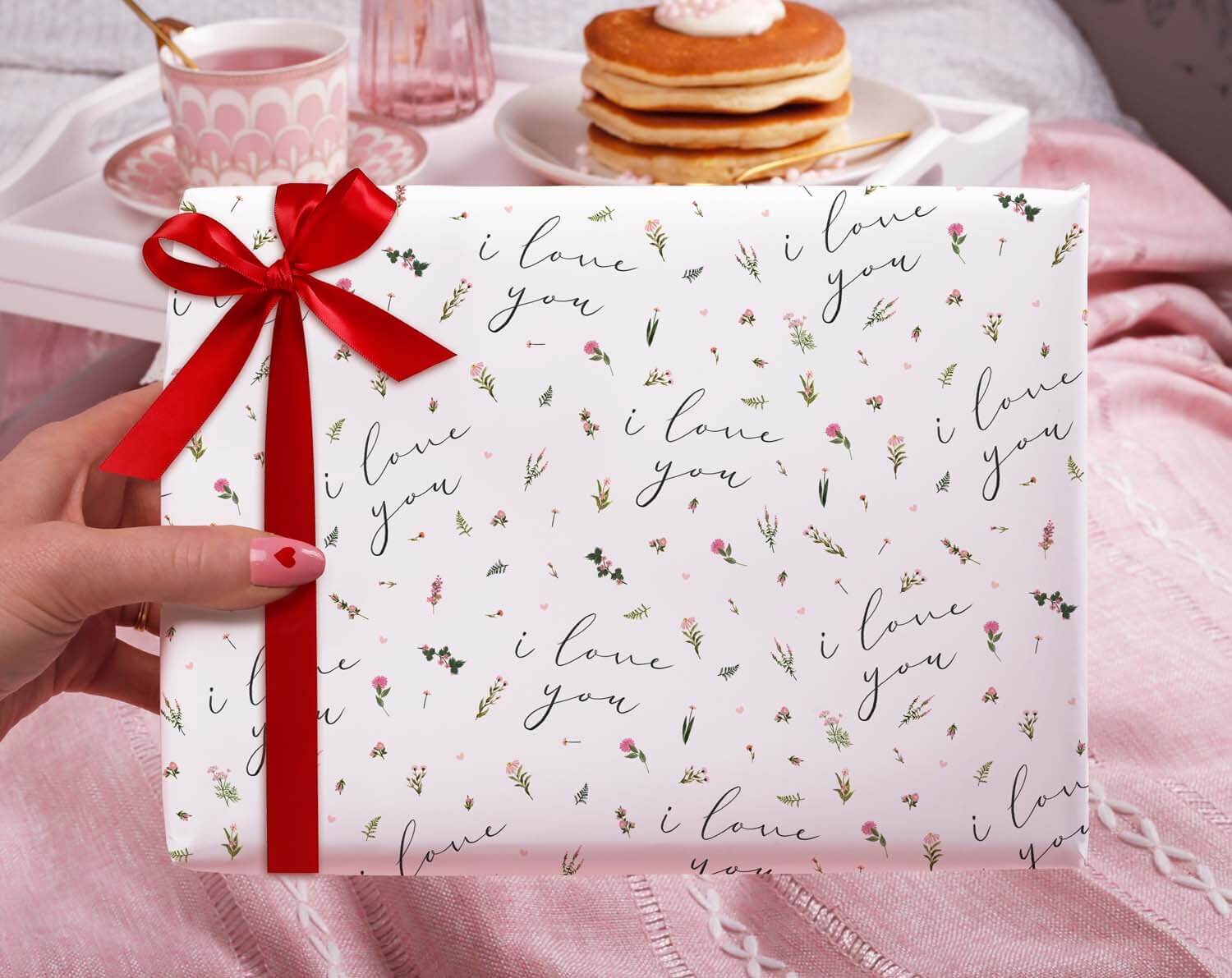 Floral 'I Love You' Wrapping Paper. Wrapping Paper designed by Making Meadows