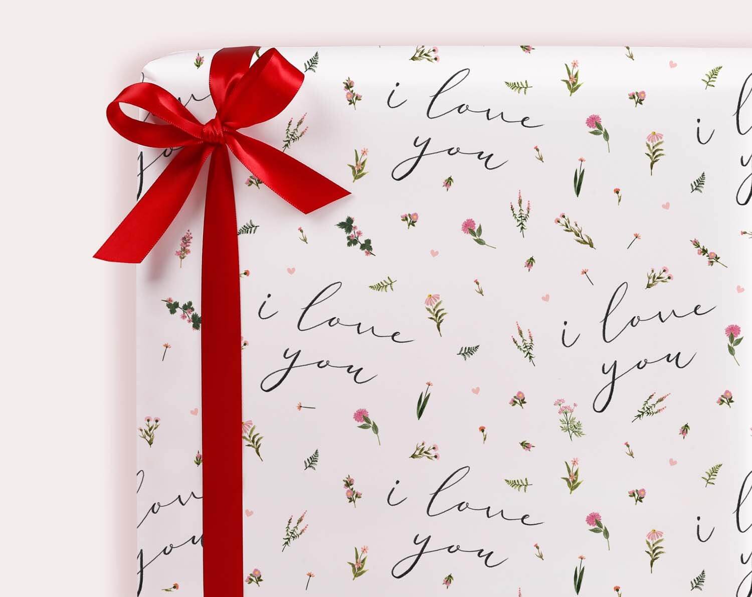 Floral 'I Love You' Wrapping Paper. Wrapping Paper designed by Making Meadows