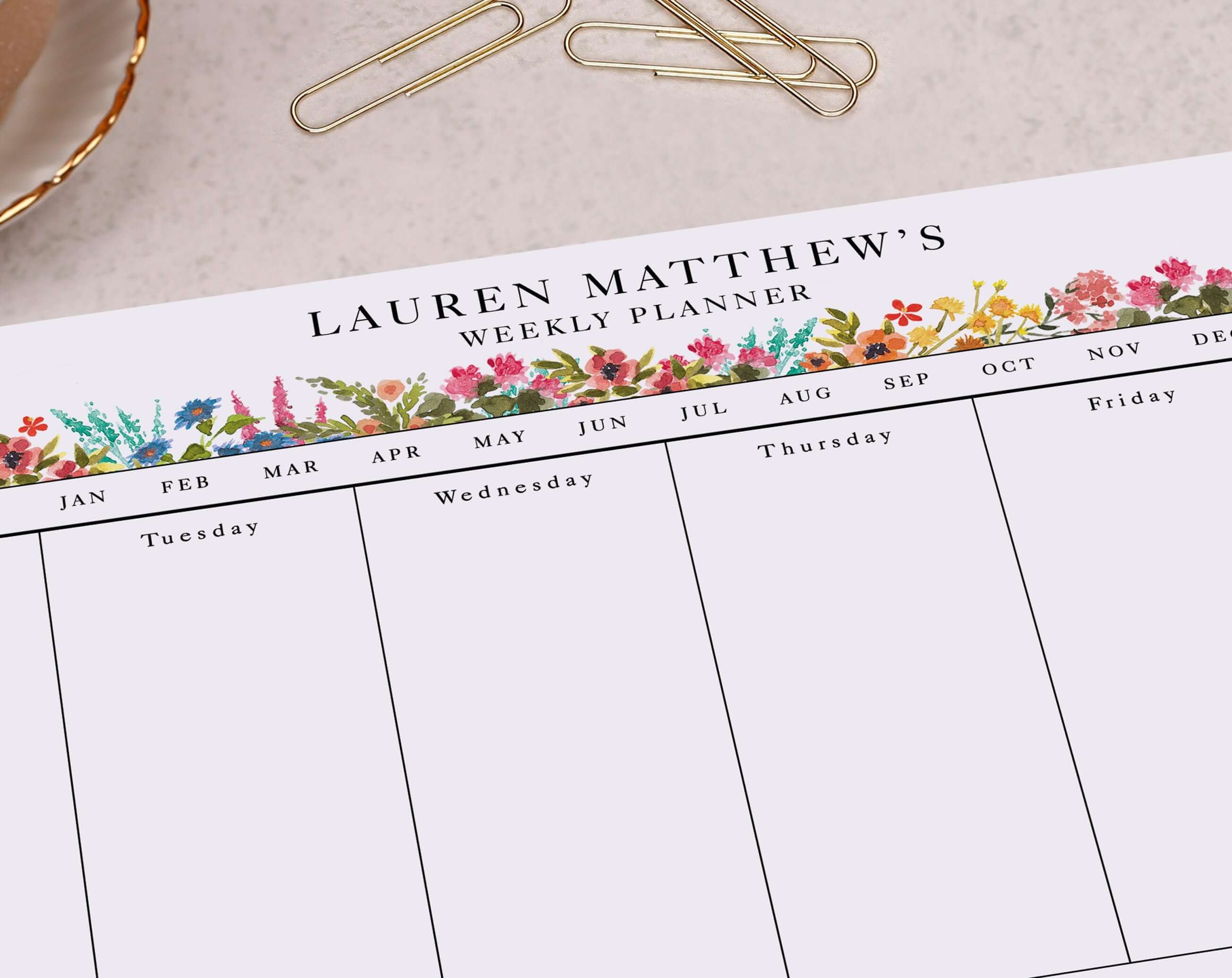 Floral Personalised Weekly Planner Pad. Planners designed by Making Meadows