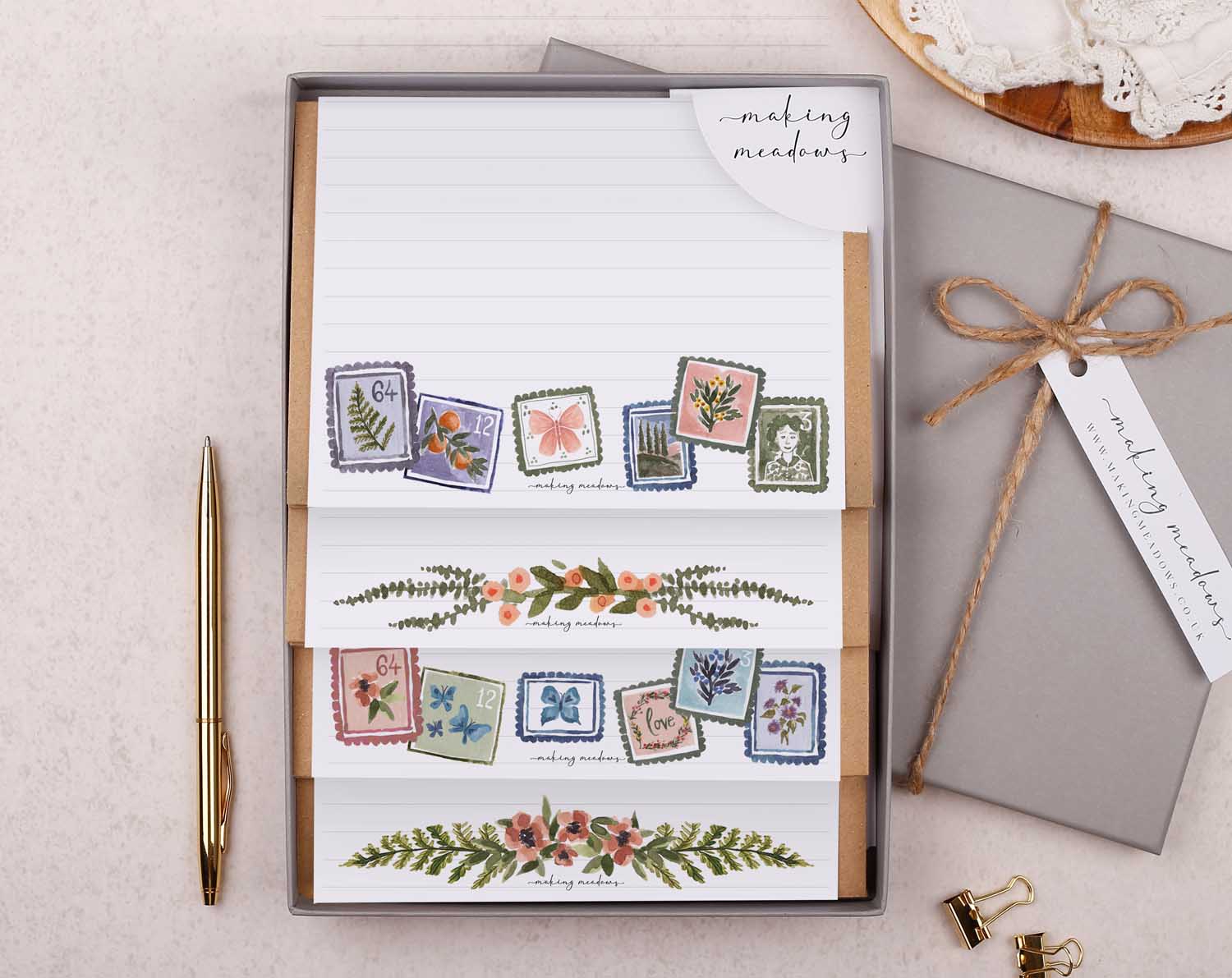 Floral Stamps Writing Paper Gift Box. Stationery designed by Making Meadows