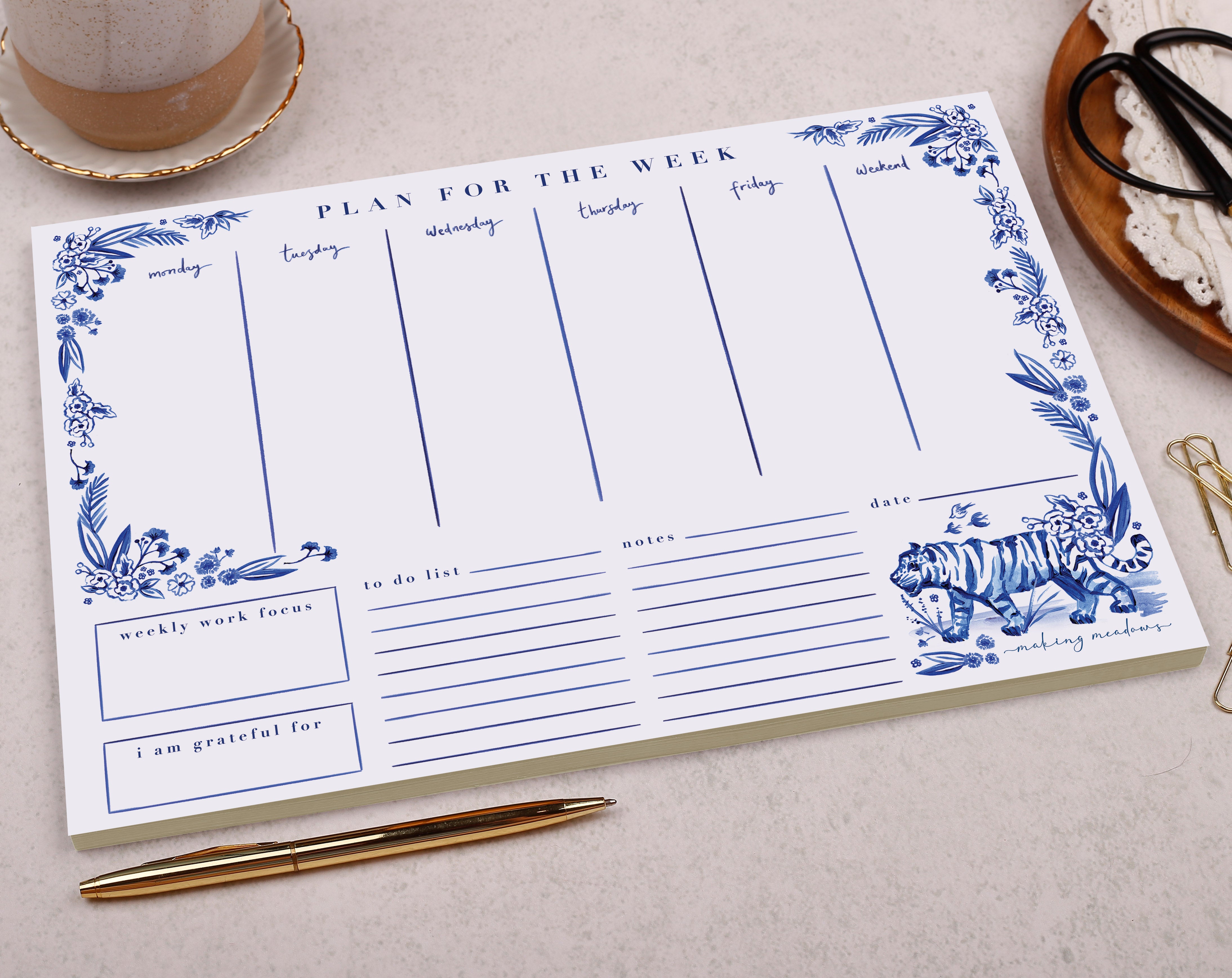 Floral Tiger Weekly Planner Desk Pad. Desk Pads & Blotters designed by Making Meadows