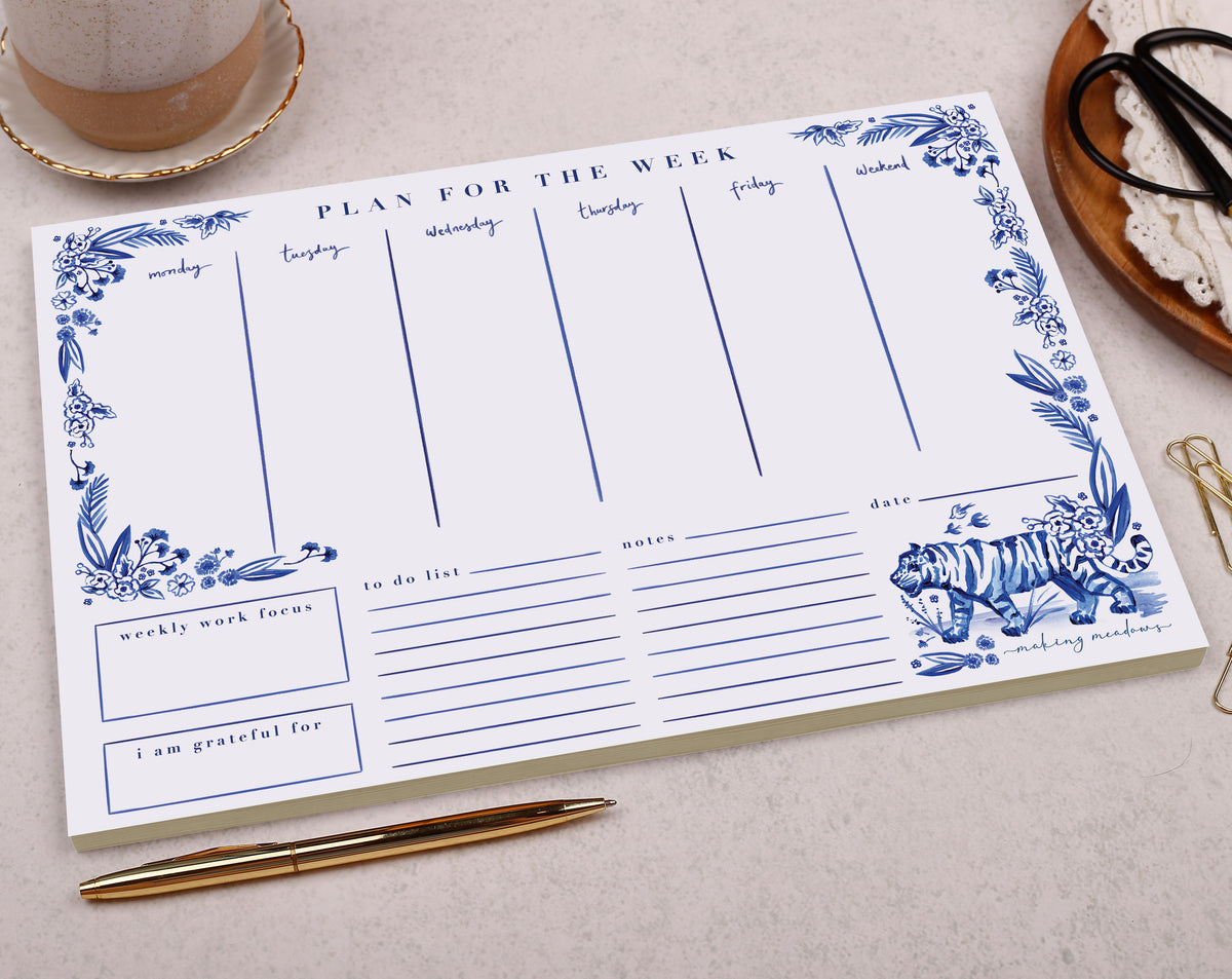 Floral Tiger Weekly Planner Desk Pad | Desk Pads