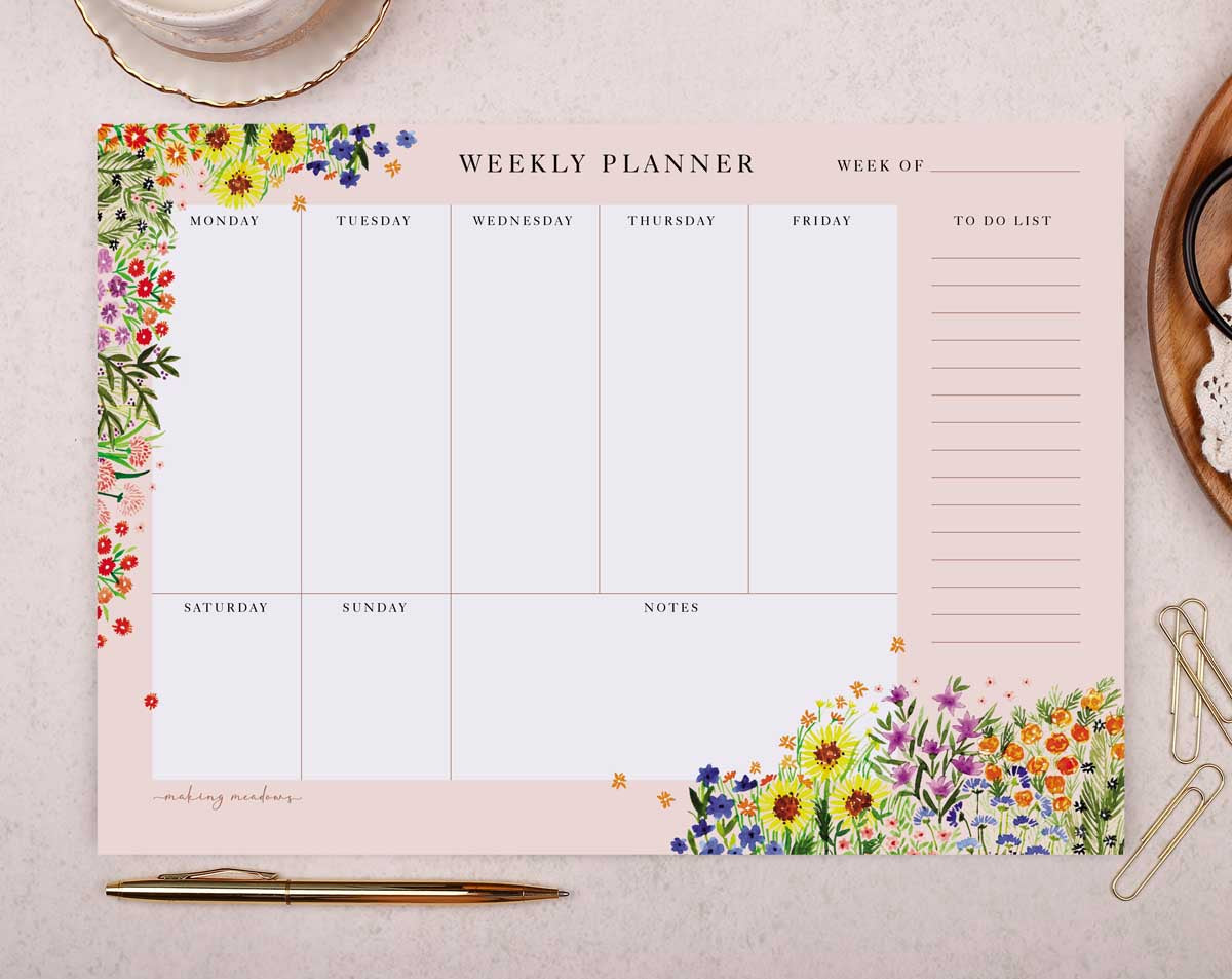 Floral Weekly Planner Desk Pad. Desk Pads & Blotters designed by Making Meadows