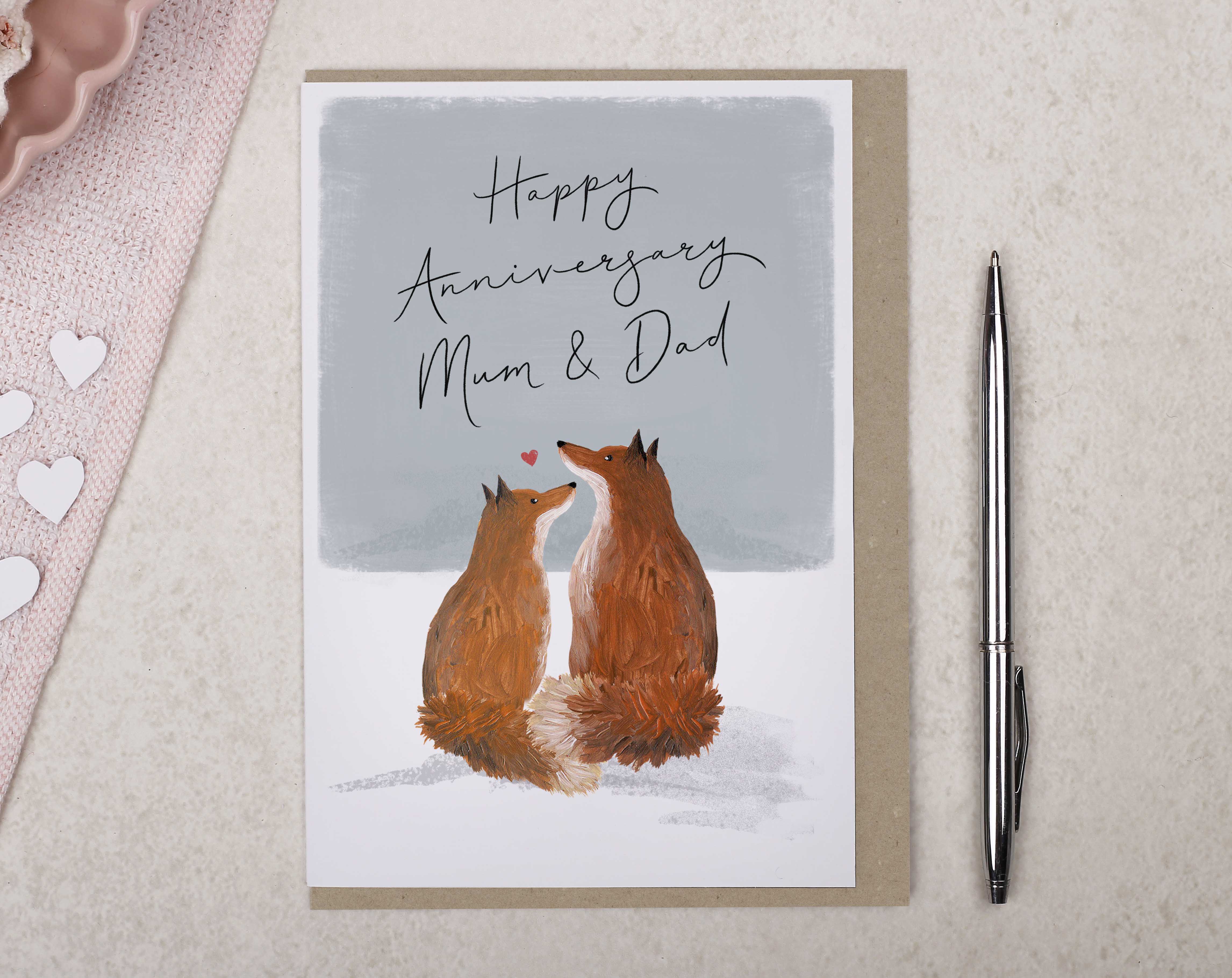 Fox Happy Anniversary Mum & Dad Card. Greeting & Note Cards designed by Making Meadows