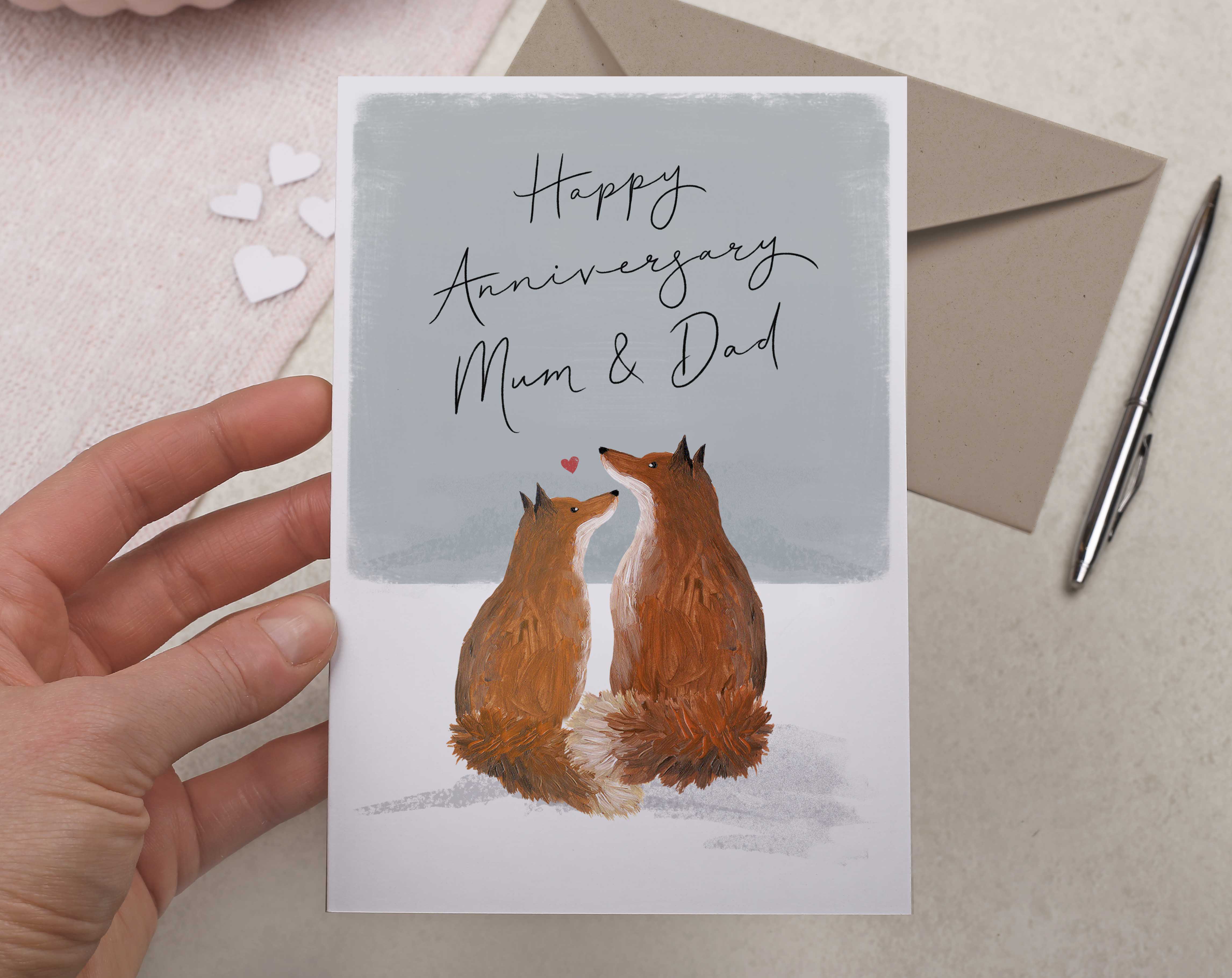 Fox Happy Anniversary Mum & Dad Card. Greeting & Note Cards designed by Making Meadows