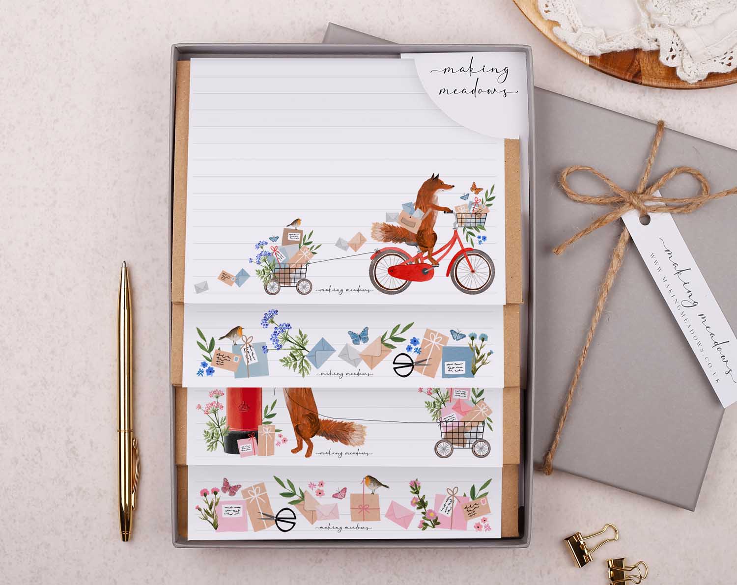 Fox Postman Writing Paper Gift Box. Stationery designed by Making Meadows