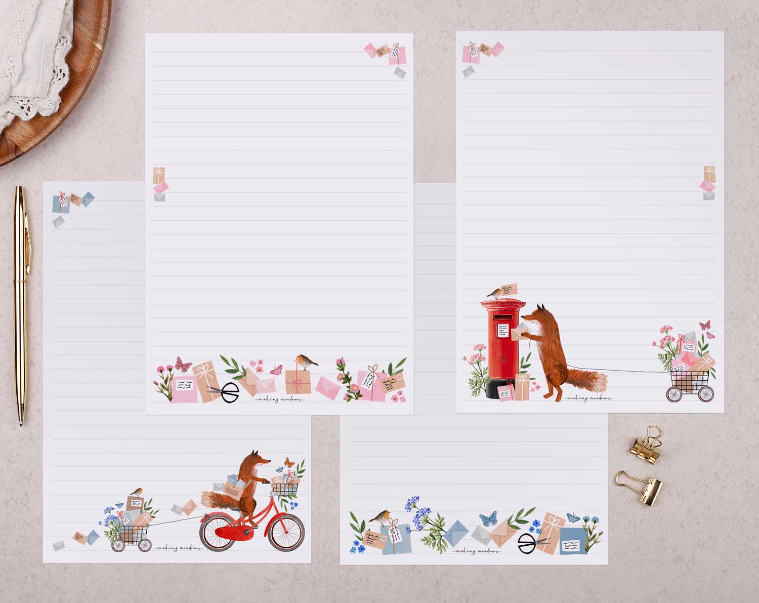 Fox Postman Writing Paper Gift Box. Stationery designed by Making Meadows