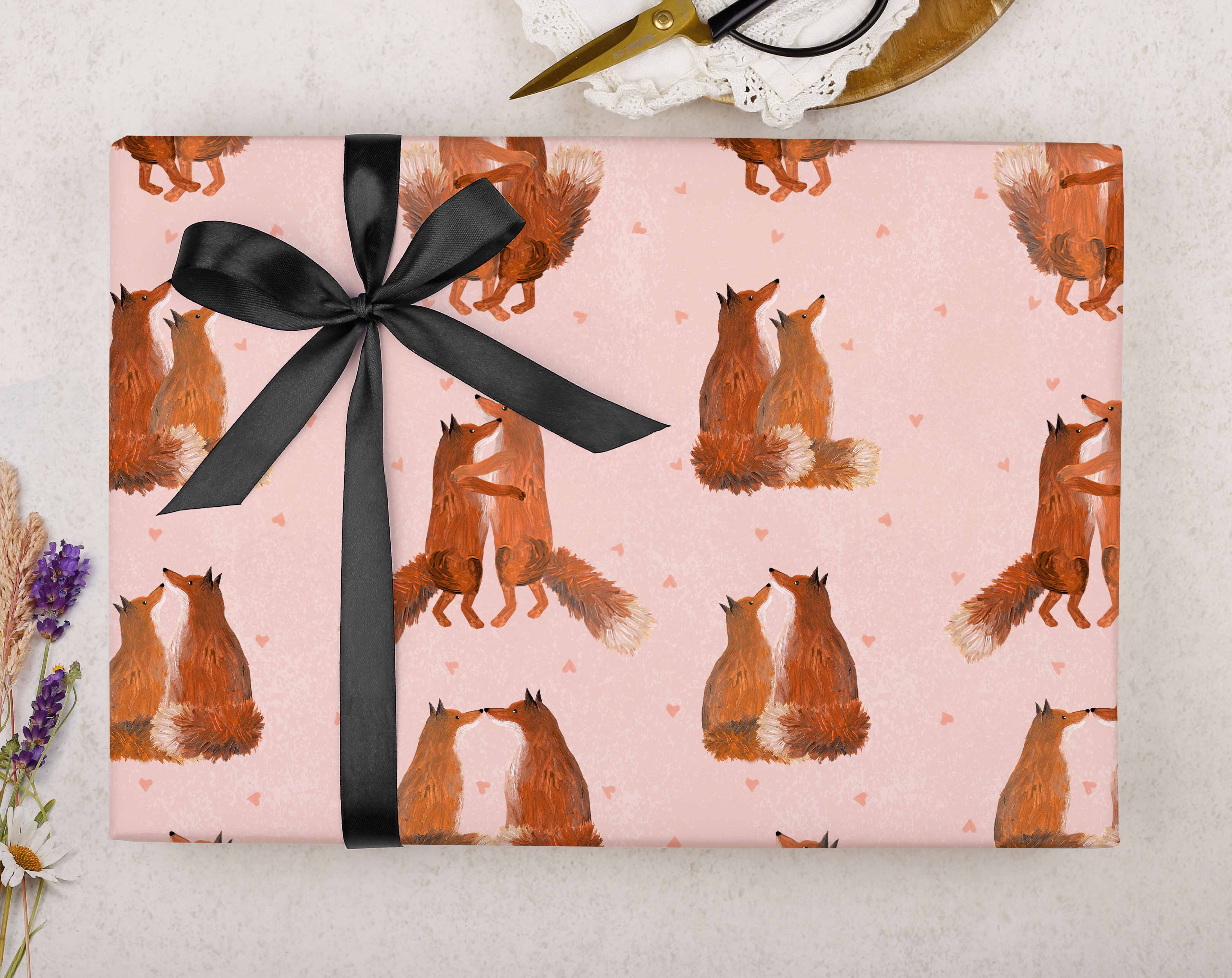 Fox Valentine Wrapping Paper. Wrapping Paper designed by Making Meadows