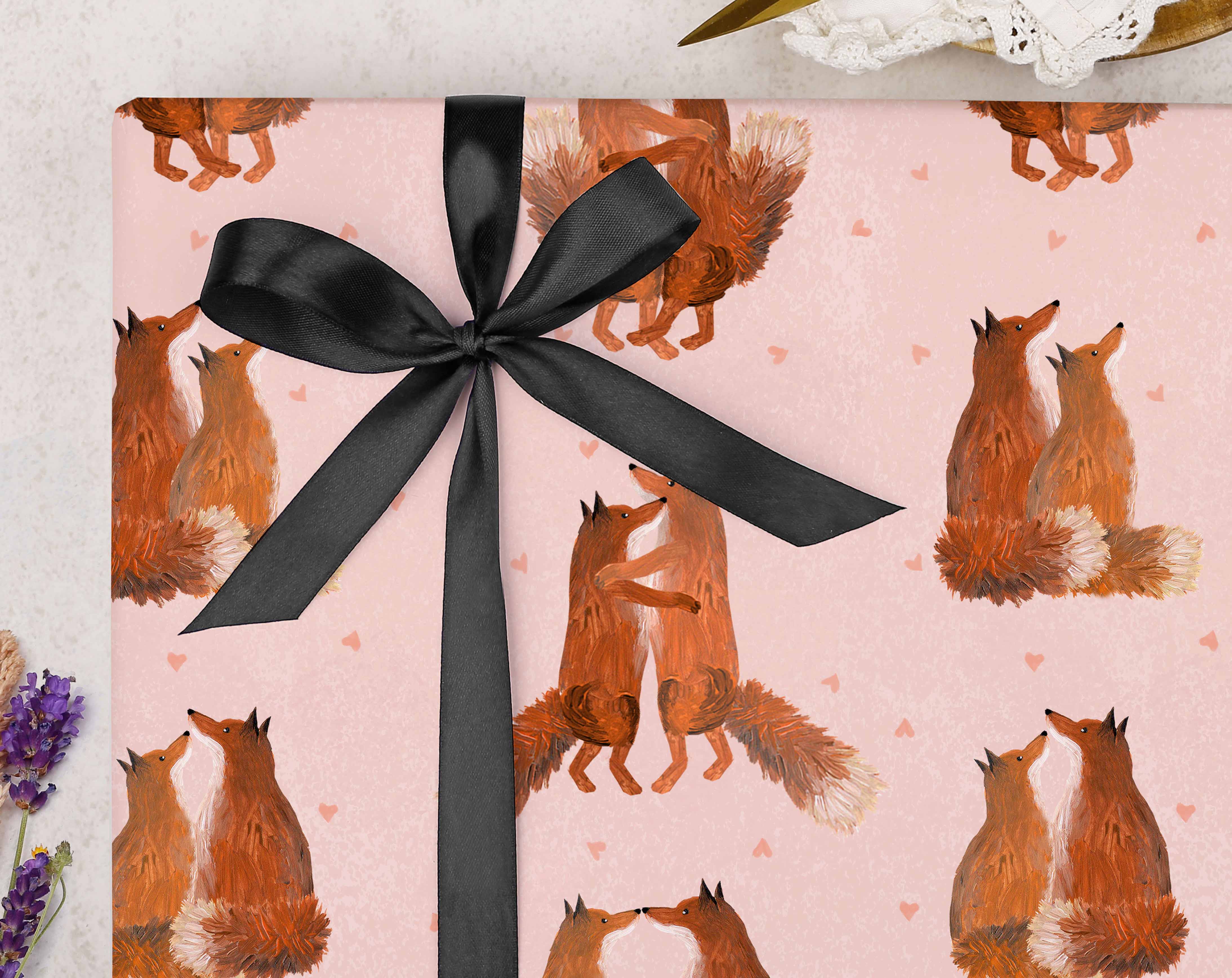 Fox Valentine Wrapping Paper. Wrapping Paper designed by Making Meadows