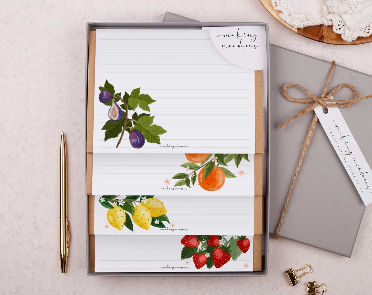 Fruit Writing Paper Gift Box. Stationery designed by Making Meadows