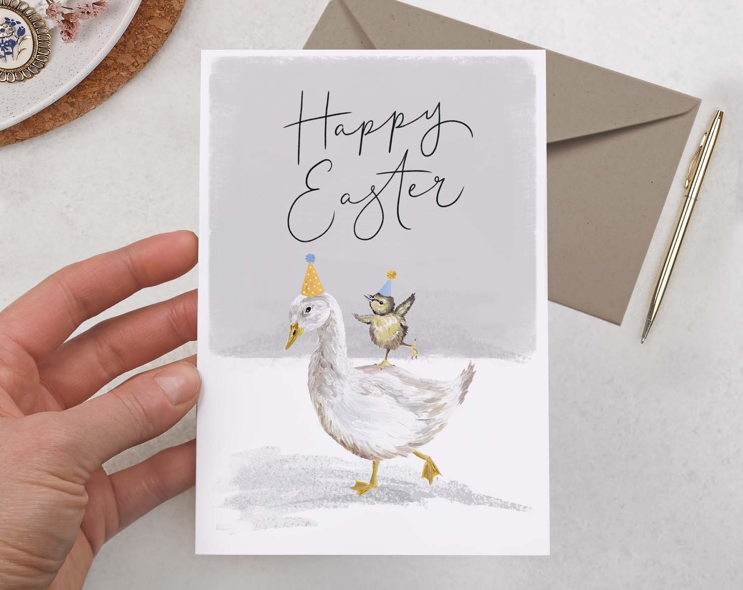 Goose Happy Easter Card With Baby Chick. Greeting & Note Cards designed by Making Meadows