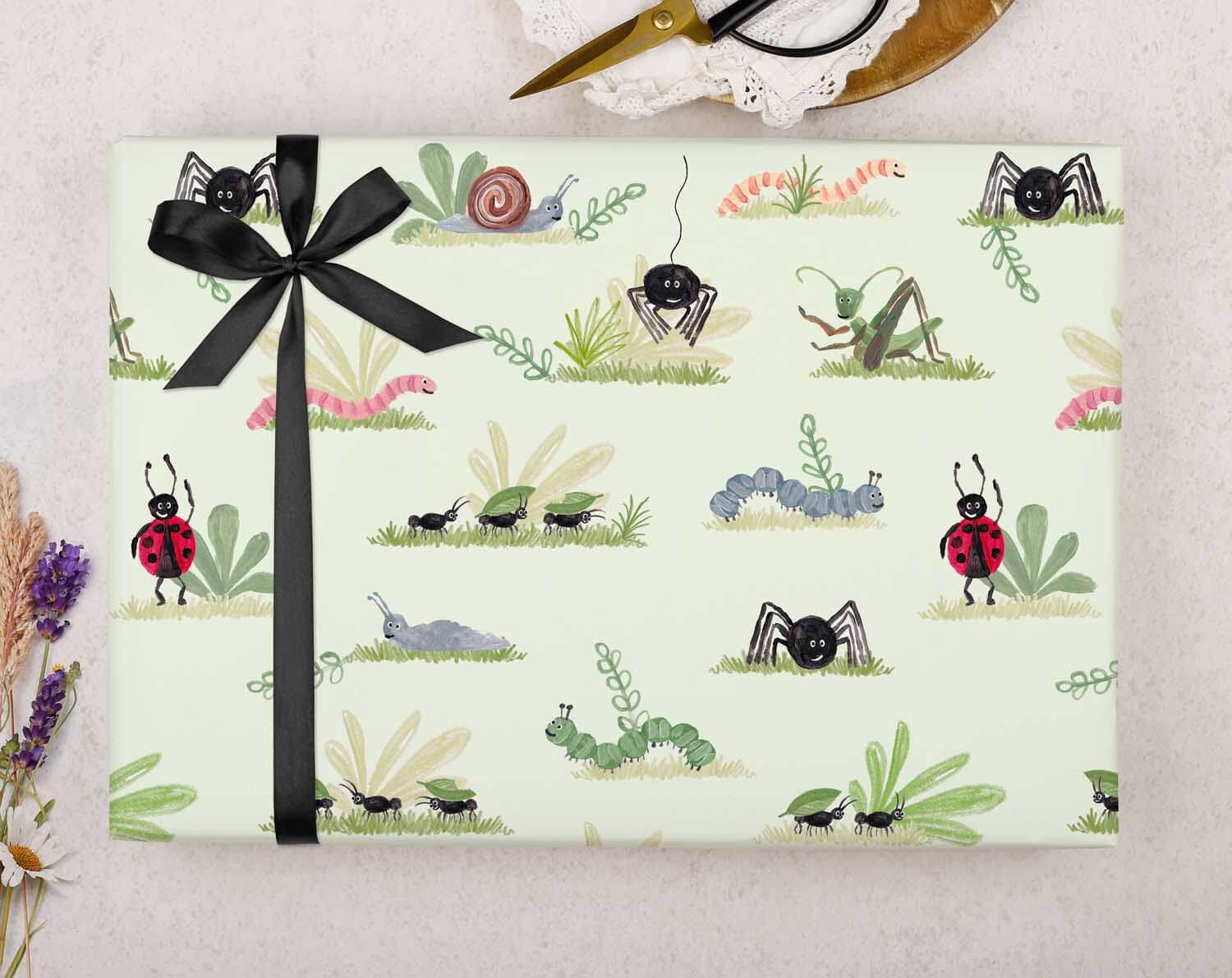 Green Bug & Insect Wrapping Paper. Wrapping Paper designed by Making Meadows