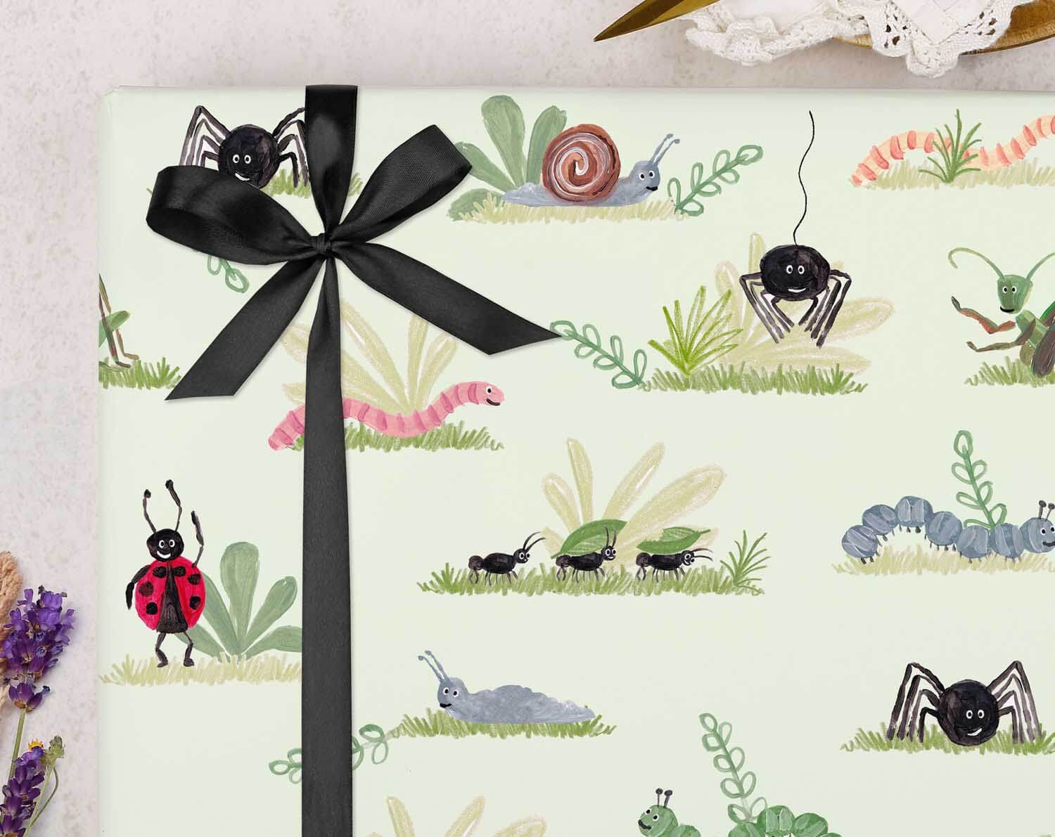 Green Bug & Insect Wrapping Paper. Wrapping Paper designed by Making Meadows