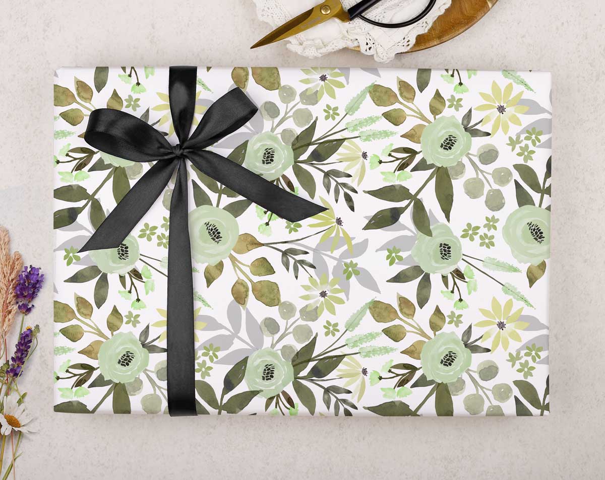 Green Floral Wrapping Paper. Wrapping Paper designed by Making Meadows