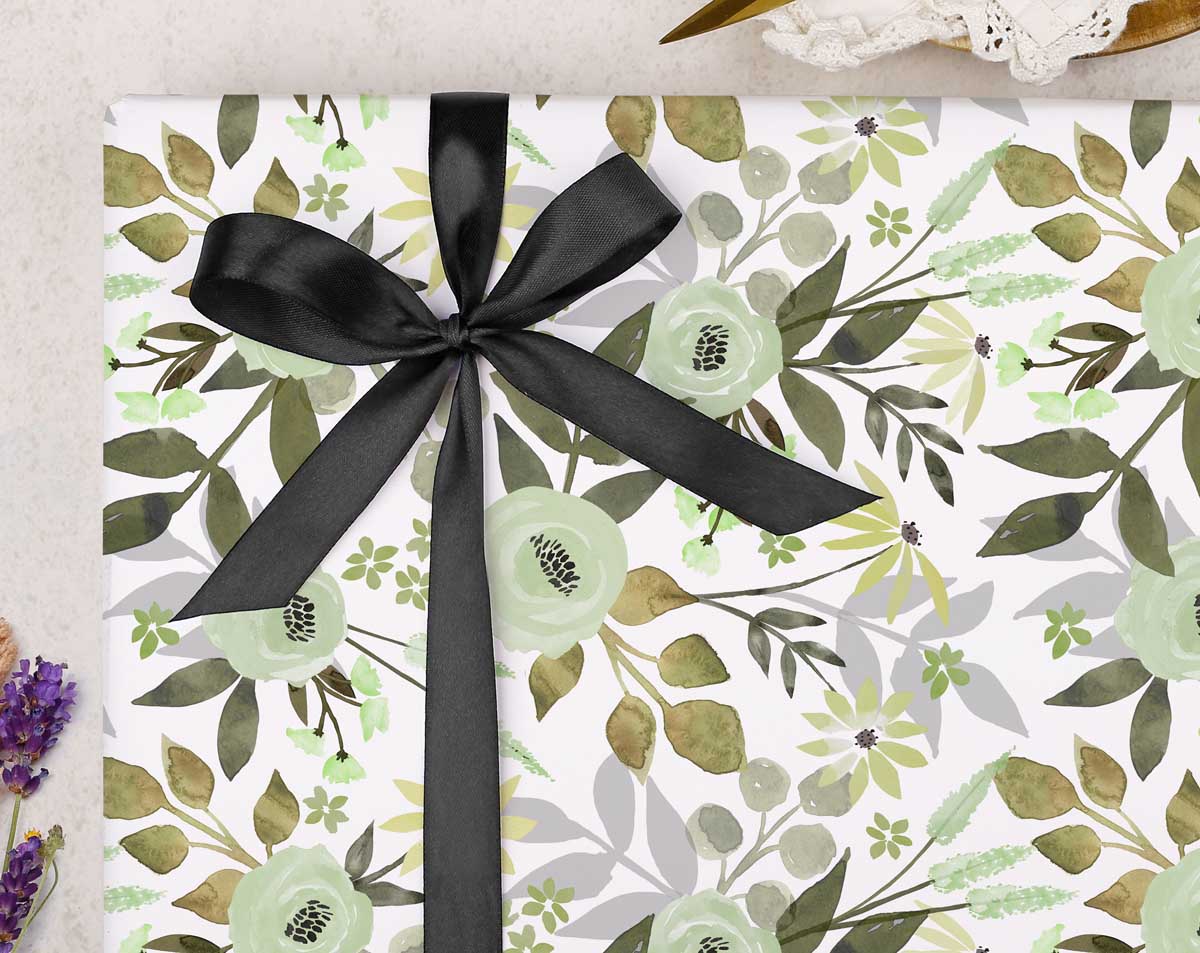 Green Floral Wrapping Paper. Wrapping Paper designed by Making Meadows