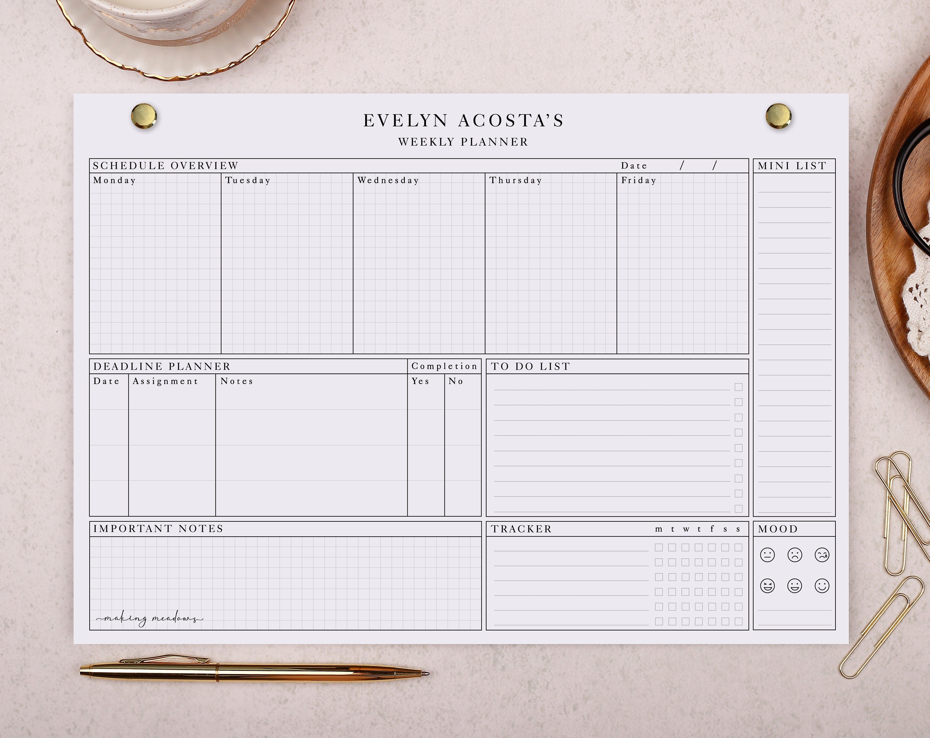 Habit Tracker Personalised Weekly Planner Pad. Planners designed by Making Meadows