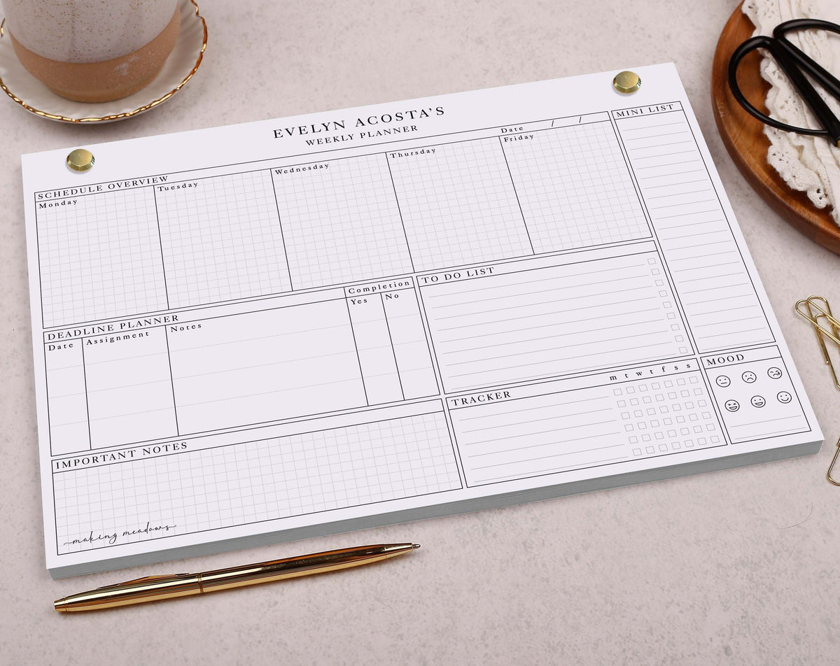 Habit Tracker Personalised Weekly Planner Pad | Desk Pads – Making Meadows