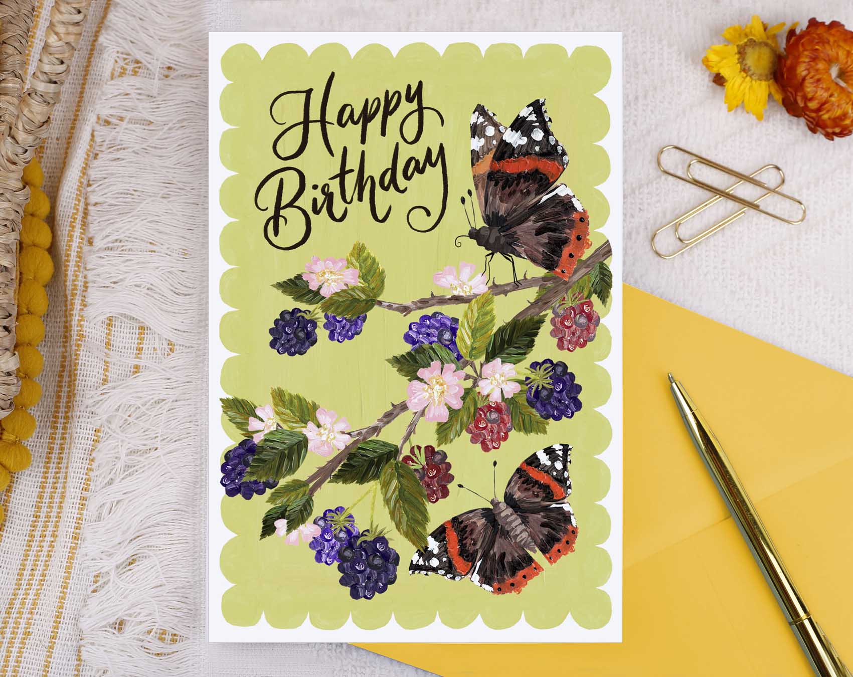 Hedgerow Butterfly Happy Birthday Card. Greeting & Note Cards designed by Making Meadows