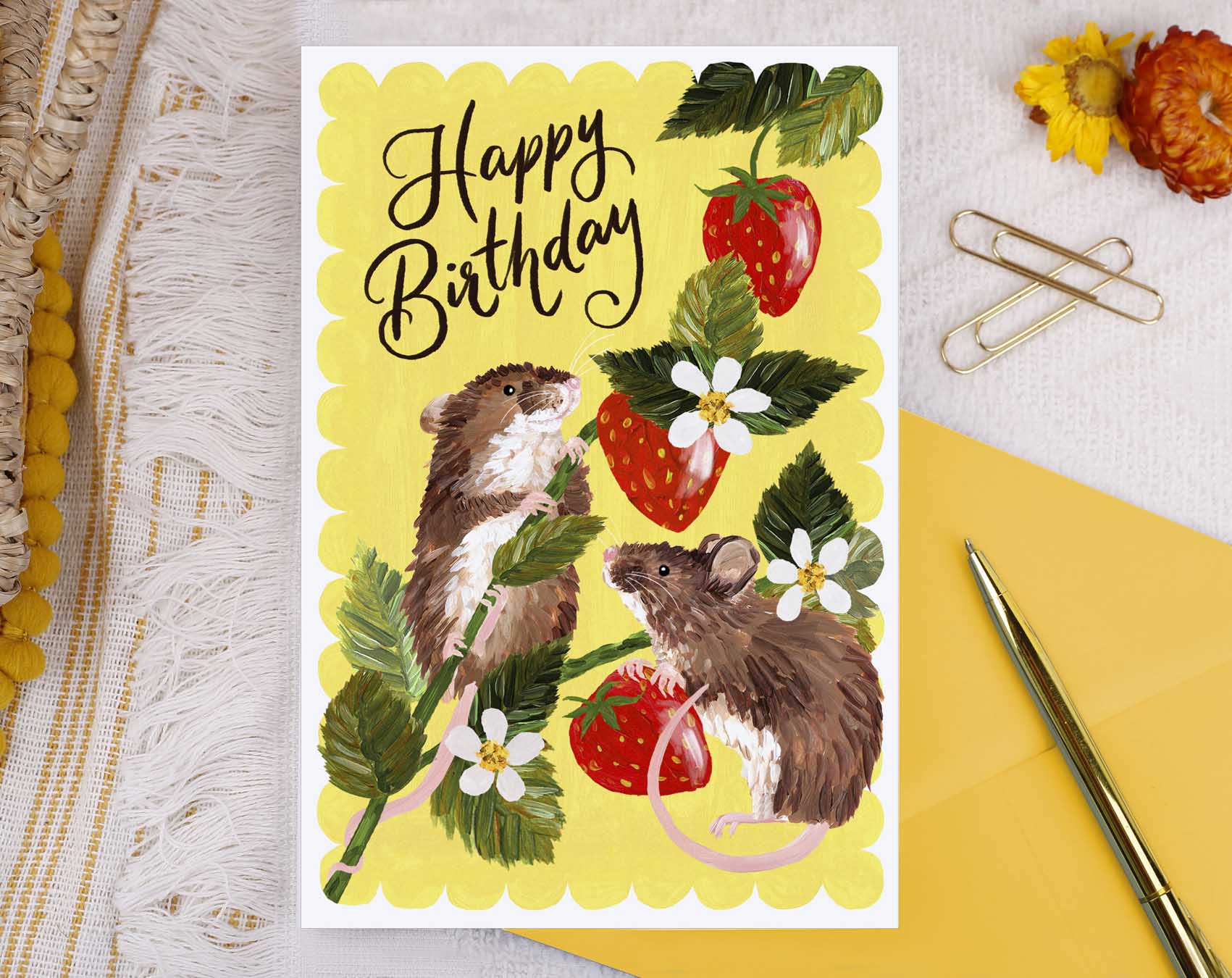 Hedgerow Field Mice Happy Birthday Card. Greeting & Note Cards designed by Making Meadows