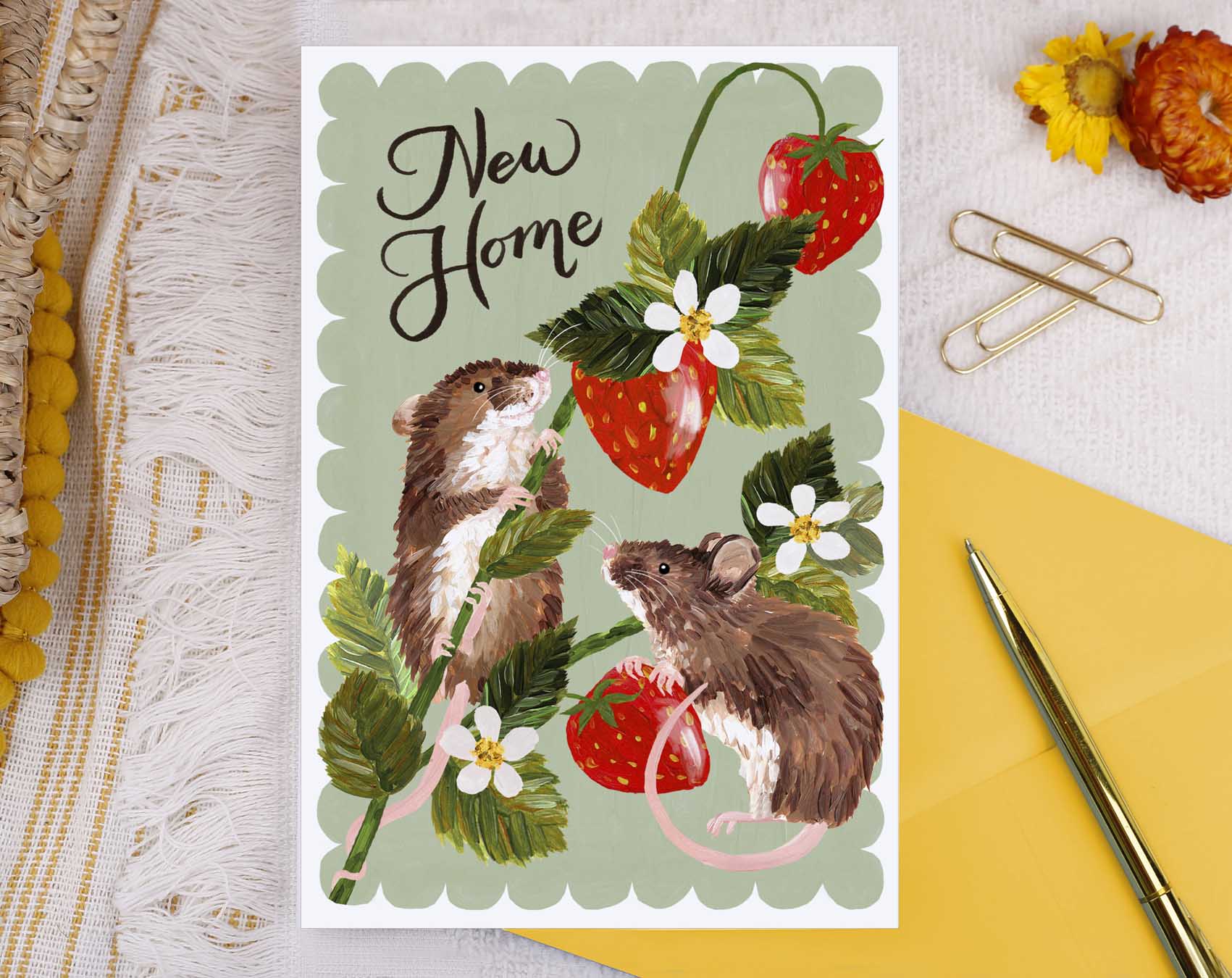 Hedgerow Field Mice New Home Card. Greeting & Note Cards designed by Making Meadows