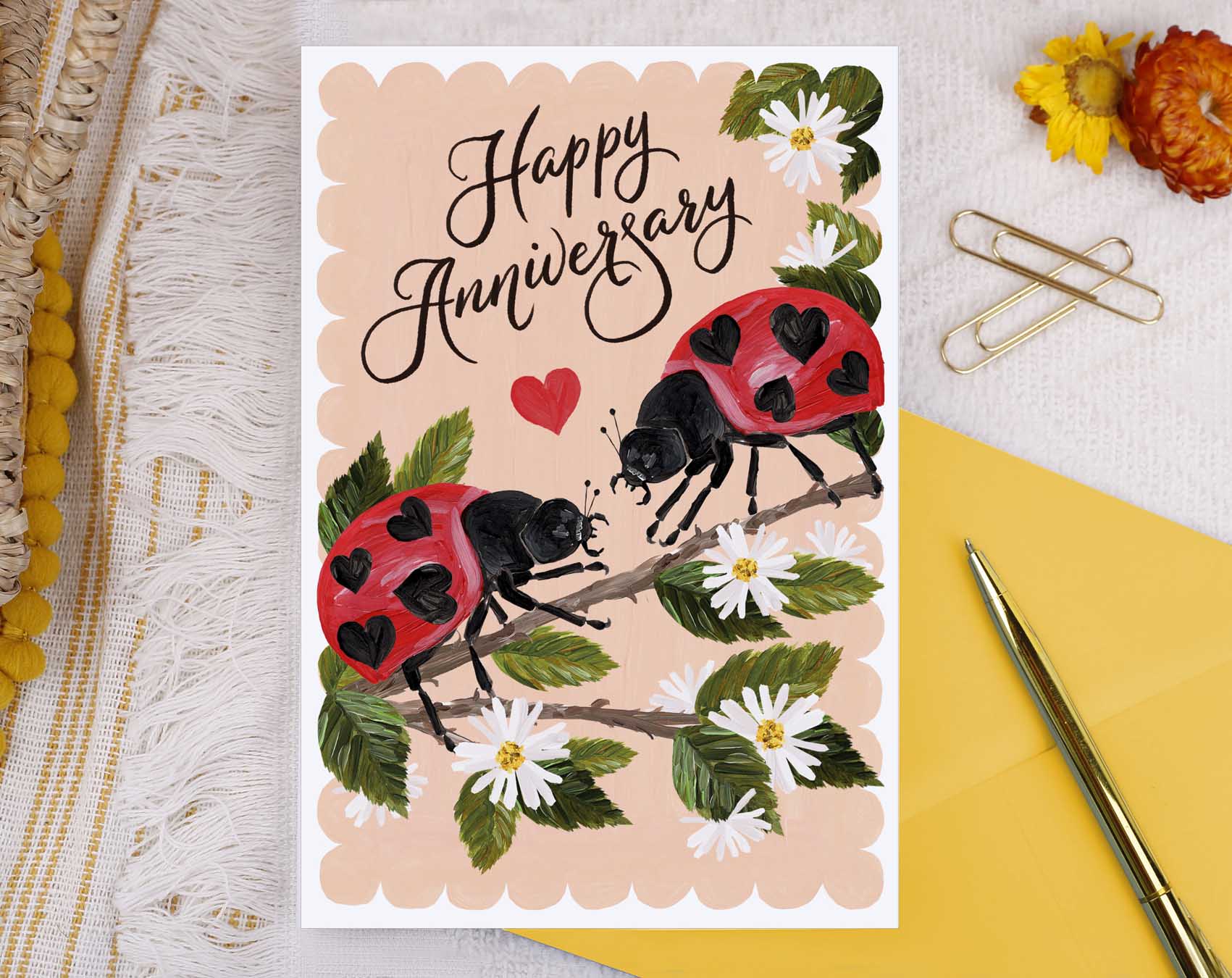 Hedgerow Ladybird Happy Anniversary Card. Greeting & Note Cards designed by Making Meadows
