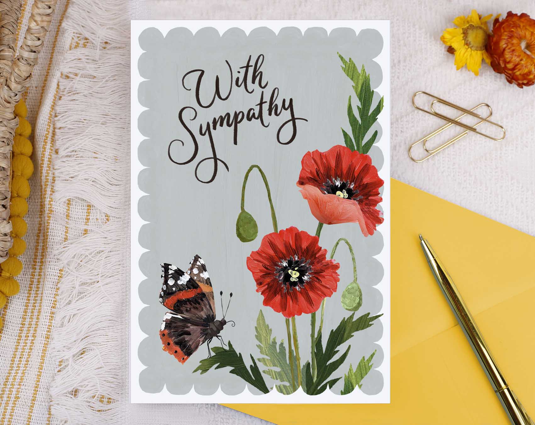 Hedgerow Poppy With Sympathy Card. Greeting & Note Cards designed by Making Meadows