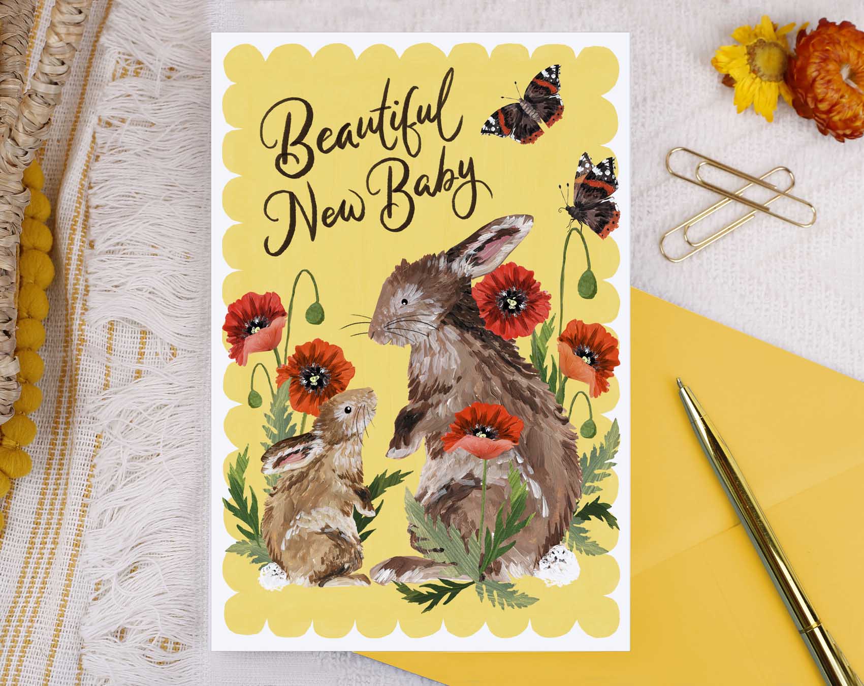 Hedgerow Rabbit New Baby Card. Greeting & Note Cards designed by Making Meadows