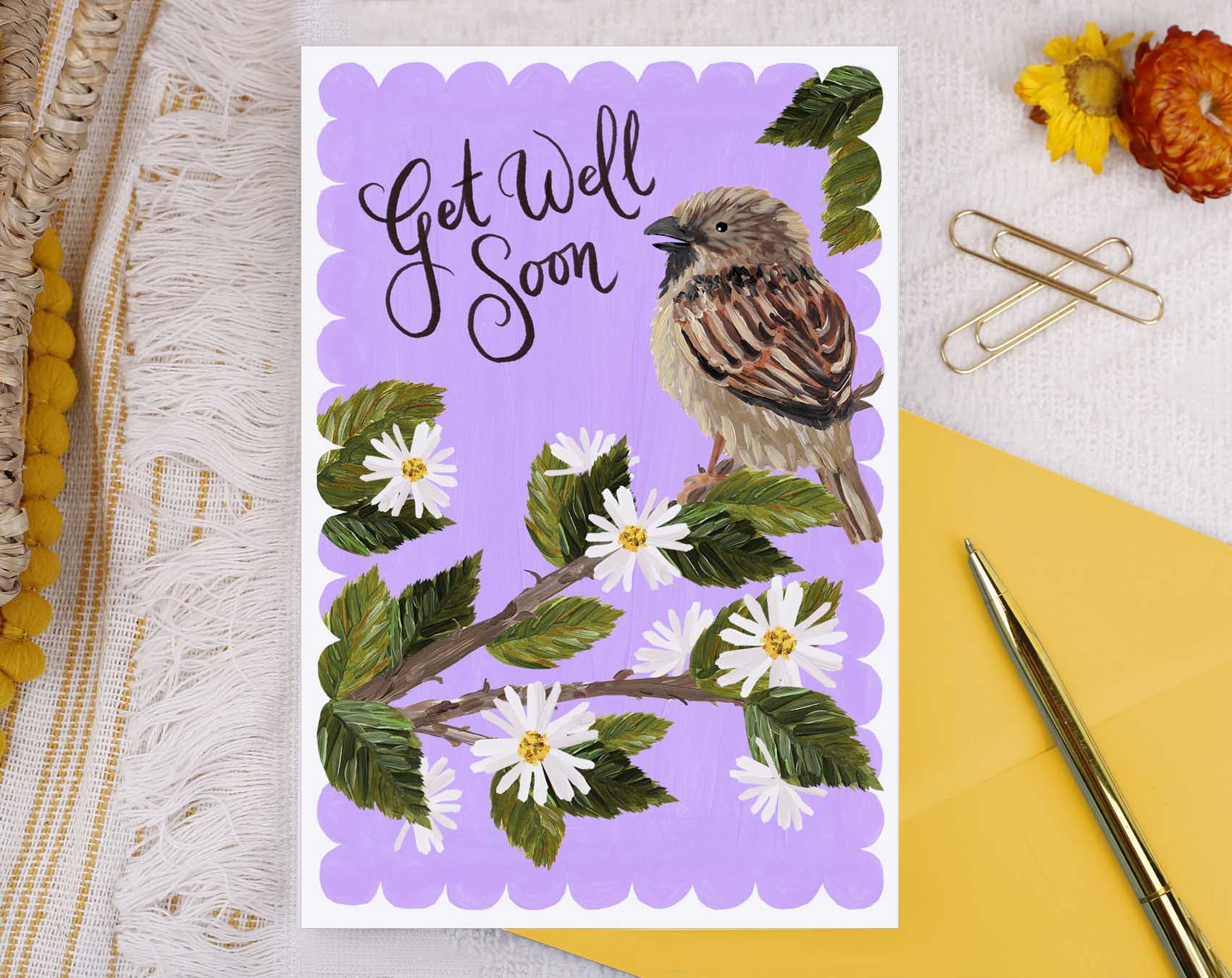 Hedgerow Sparrow Get Well Soon Card. Greeting & Note Cards designed by Making Meadows