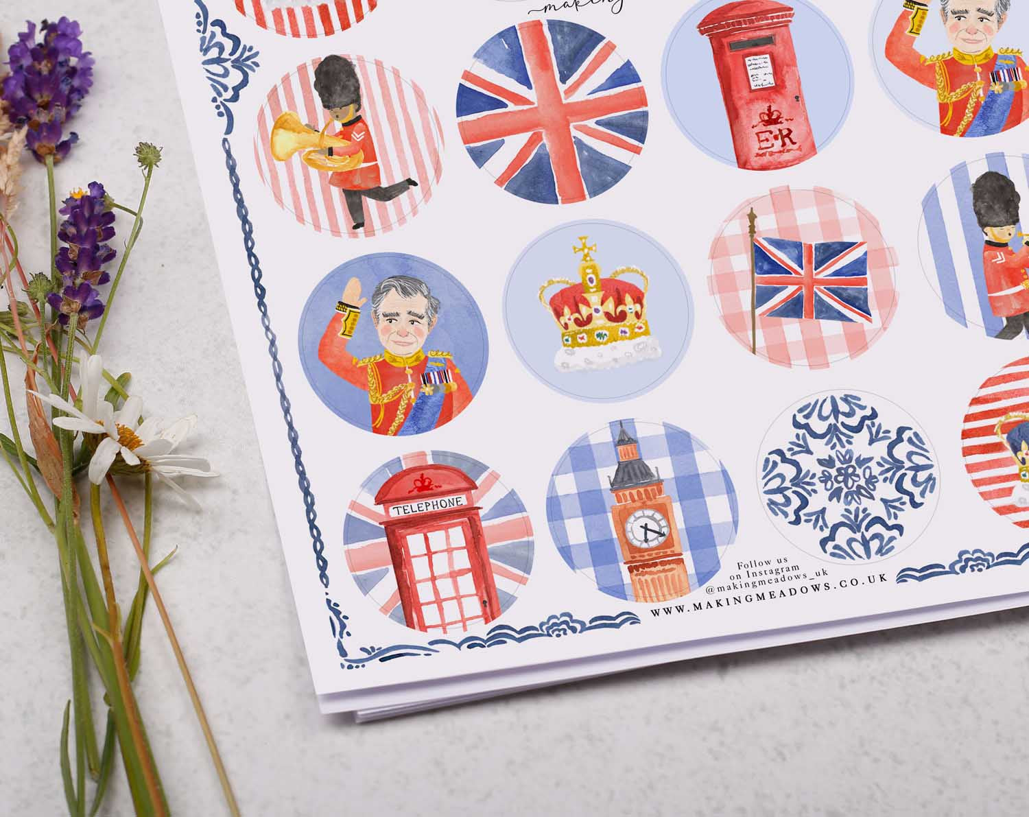 King Charles Coronation Sticker Sheet. Decorative Stickers designed by Making Meadows