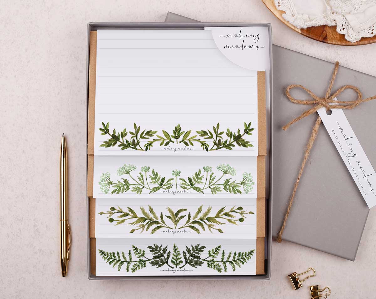 Leaves Writing Paper Gift Box. Stationery designed by Making Meadows