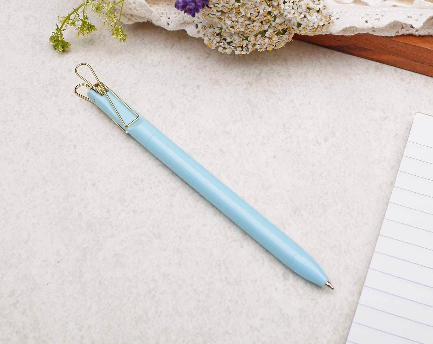 Light Blue Ballpoint Pen With Gold Clip. Pens designed by Making Meadows