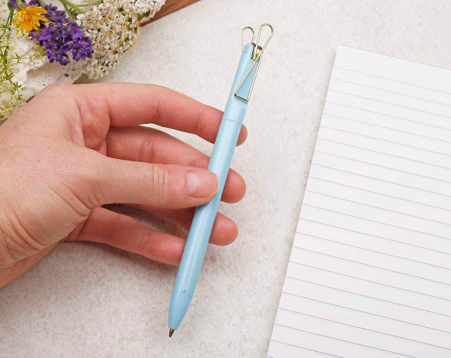 Light Blue Ballpoint Pen With Gold Clip. Pens designed by Making Meadows