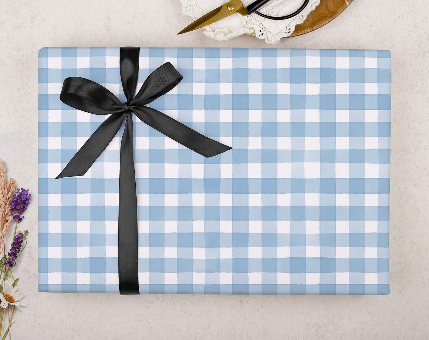 Light Blue Gingham Wrapping Paper. Wrapping Paper designed by Making Meadows