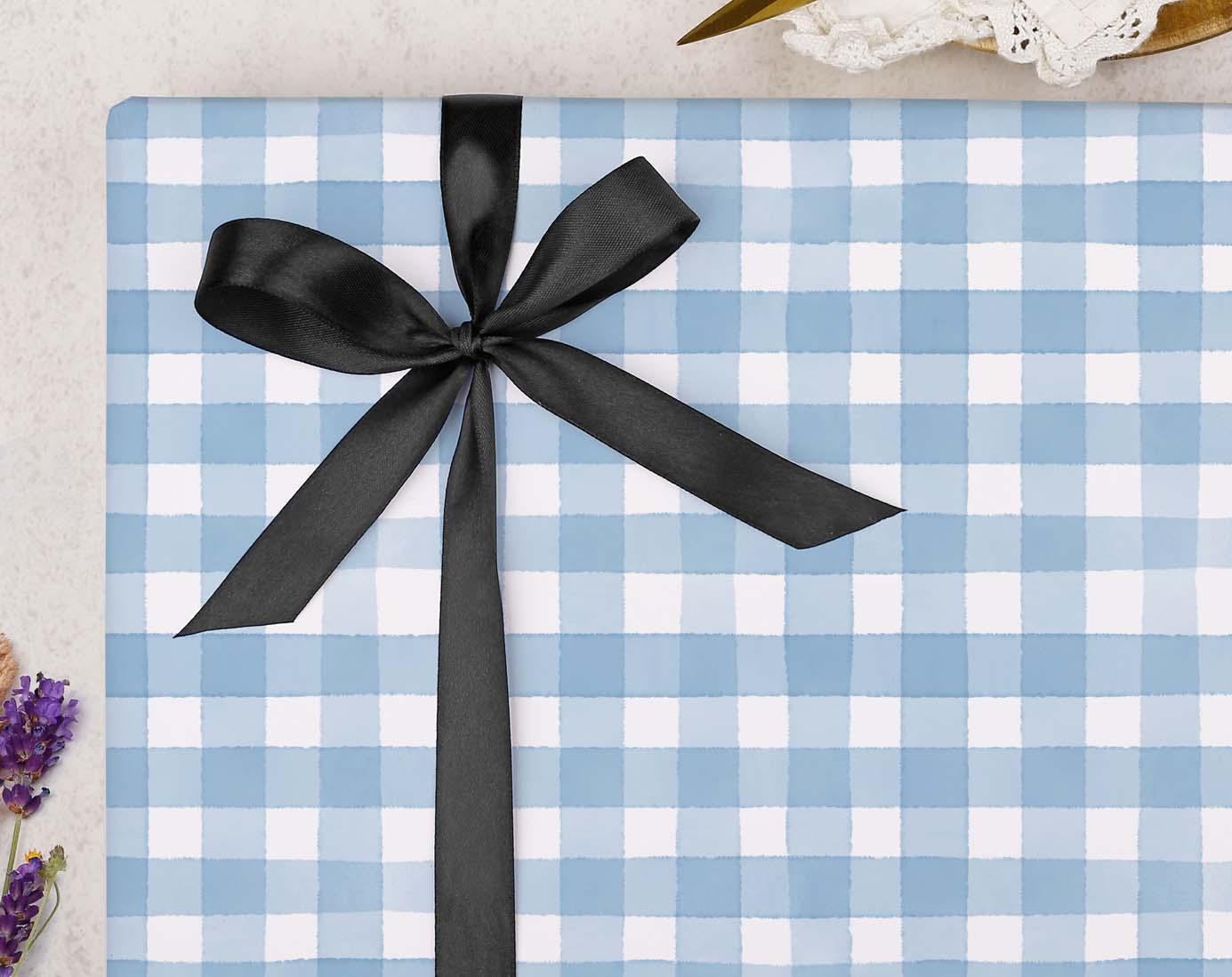 Light Blue Gingham Wrapping Paper. Wrapping Paper designed by Making Meadows