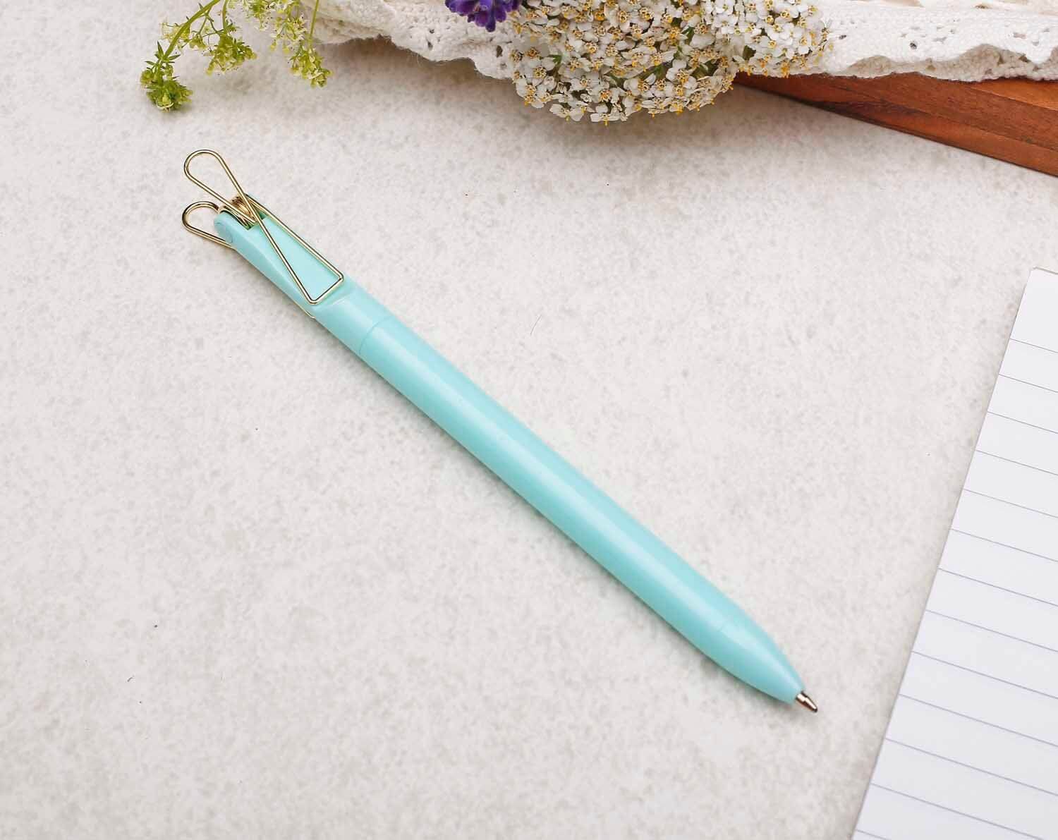 Light Green Ballpoint Pen With Gold Clip. Pens designed by Making Meadows