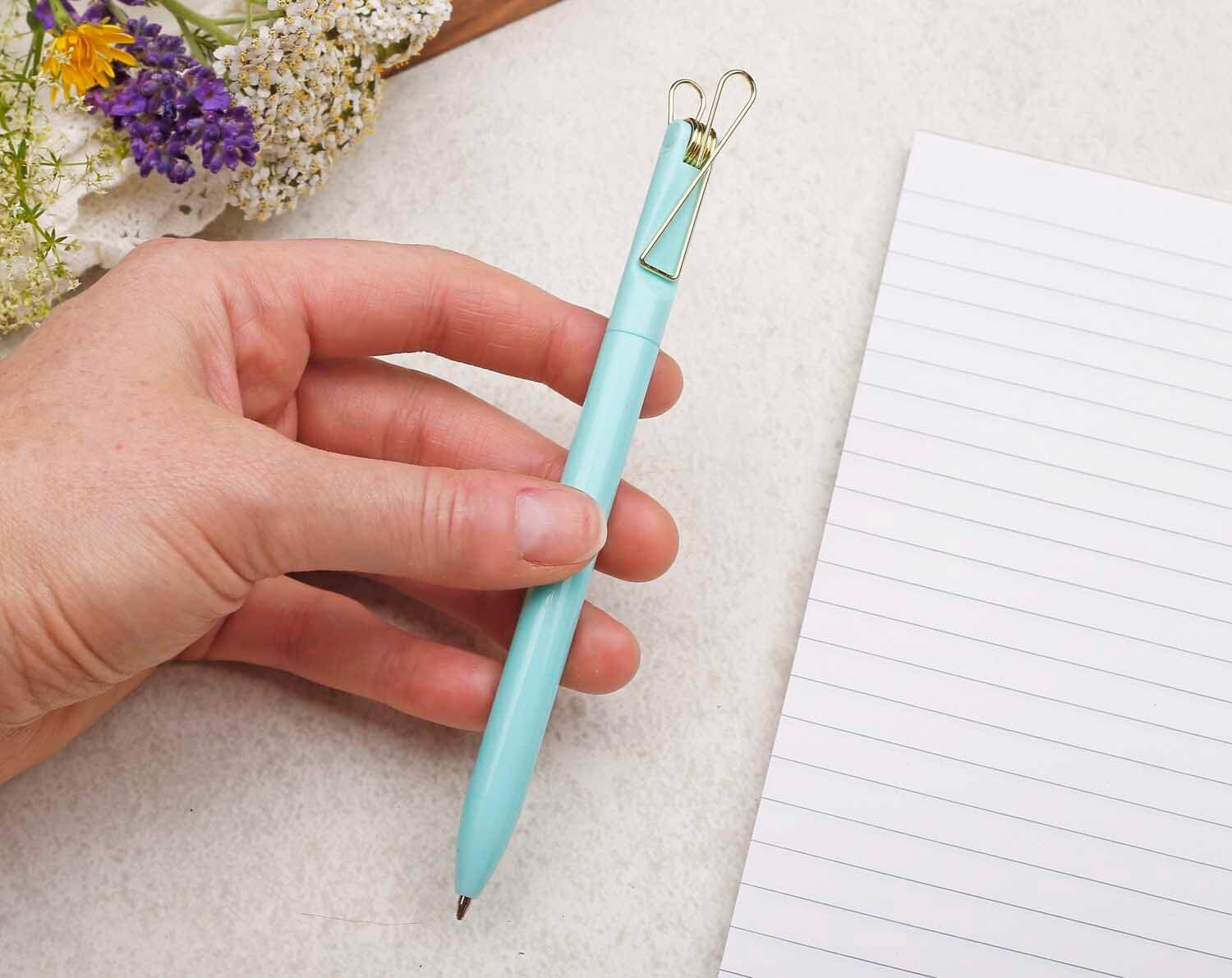 Light Green Ballpoint Pen With Gold Clip. Pens designed by Making Meadows