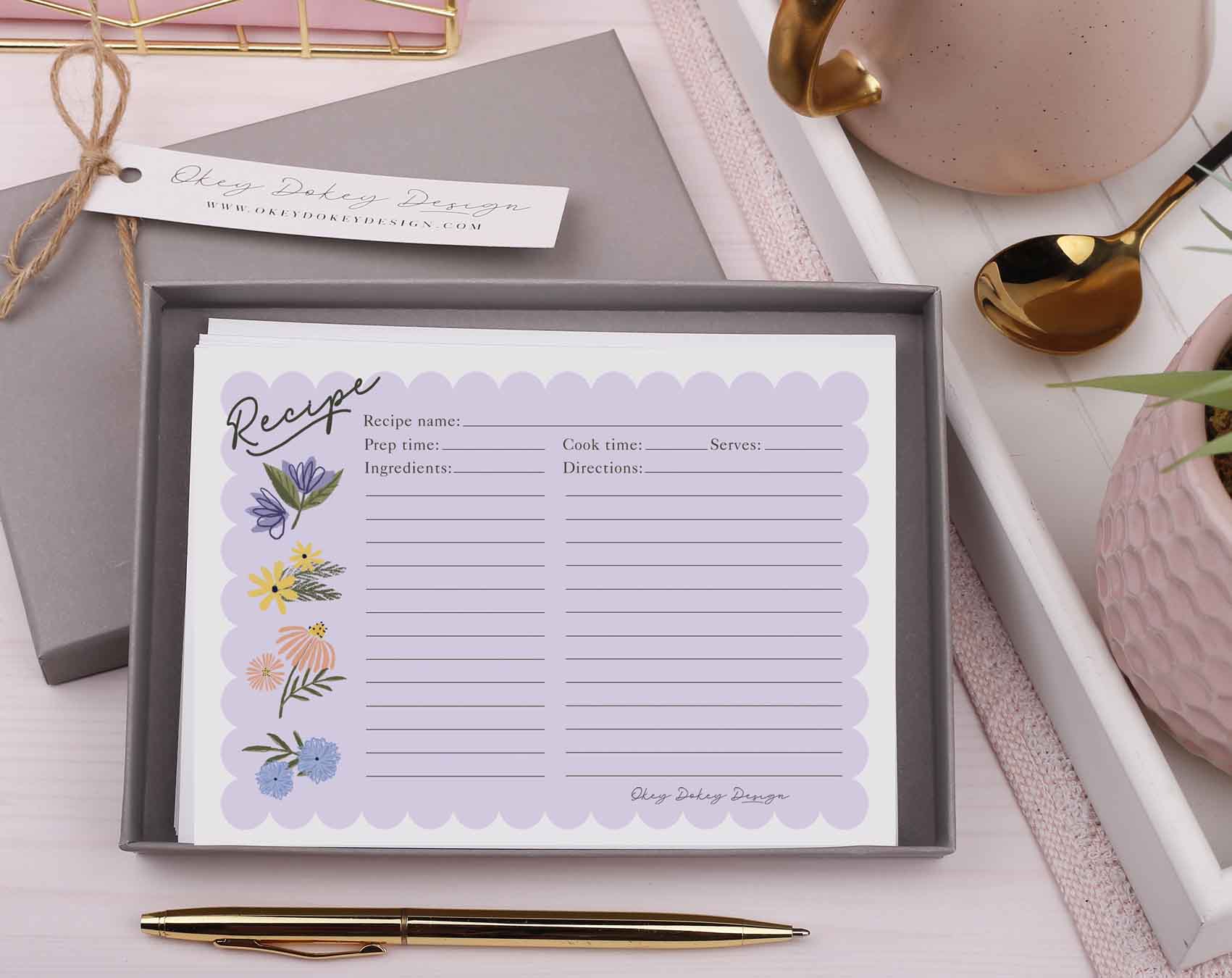 Lilac Scalloped Edge Recipe Cards. Recipe Card Boxes designed by Making Meadows