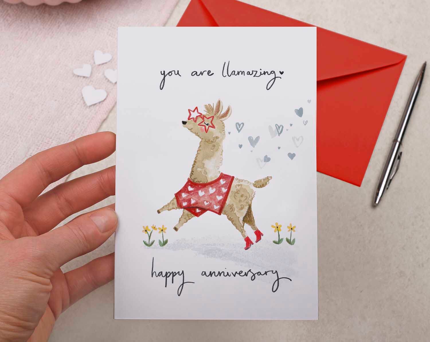 Llama Anniversary Card. Greeting Cards designed by Making Meadows