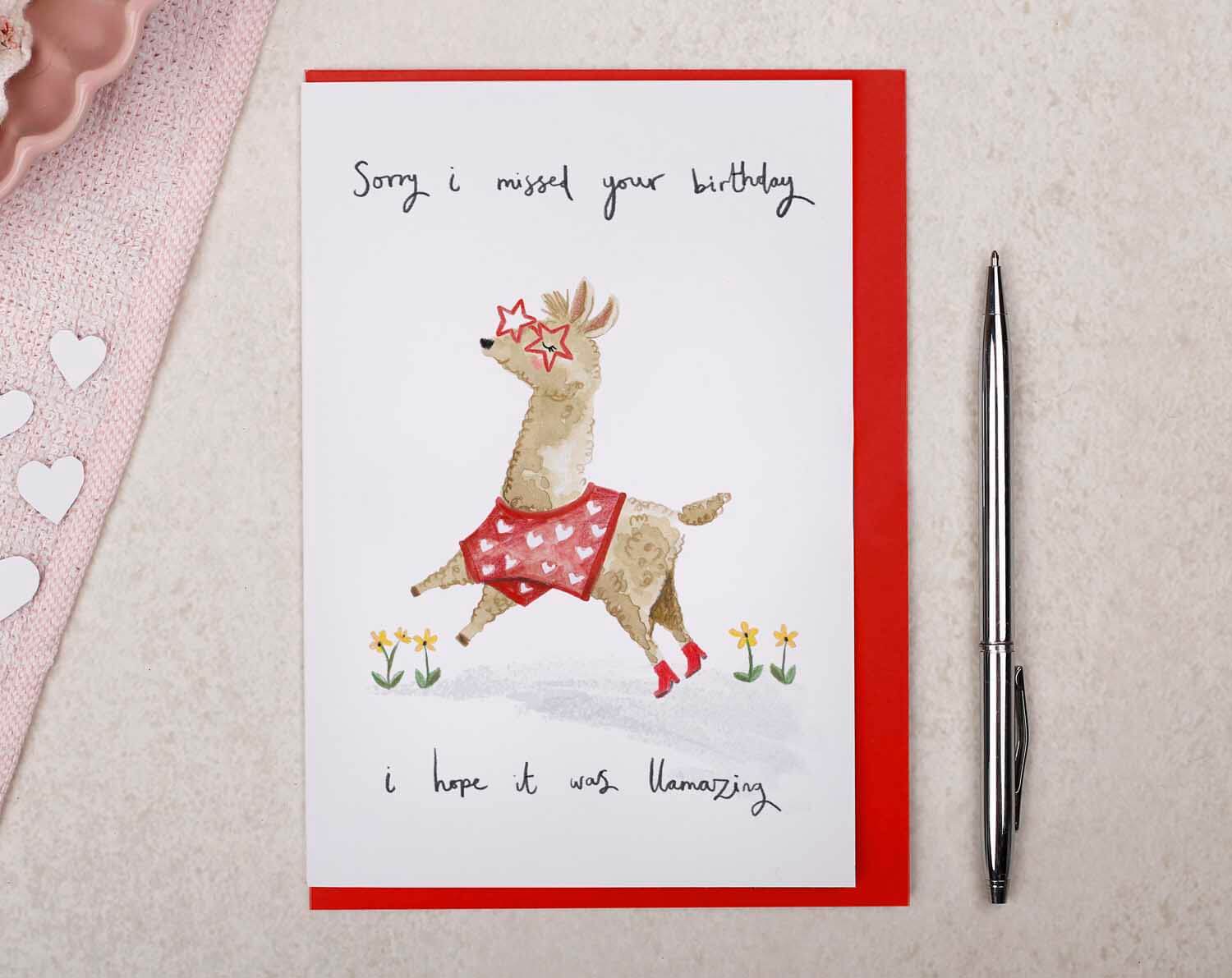 Llama Sorry I Missed Your Birthday Card. Greeting Cards designed by Making Meadows