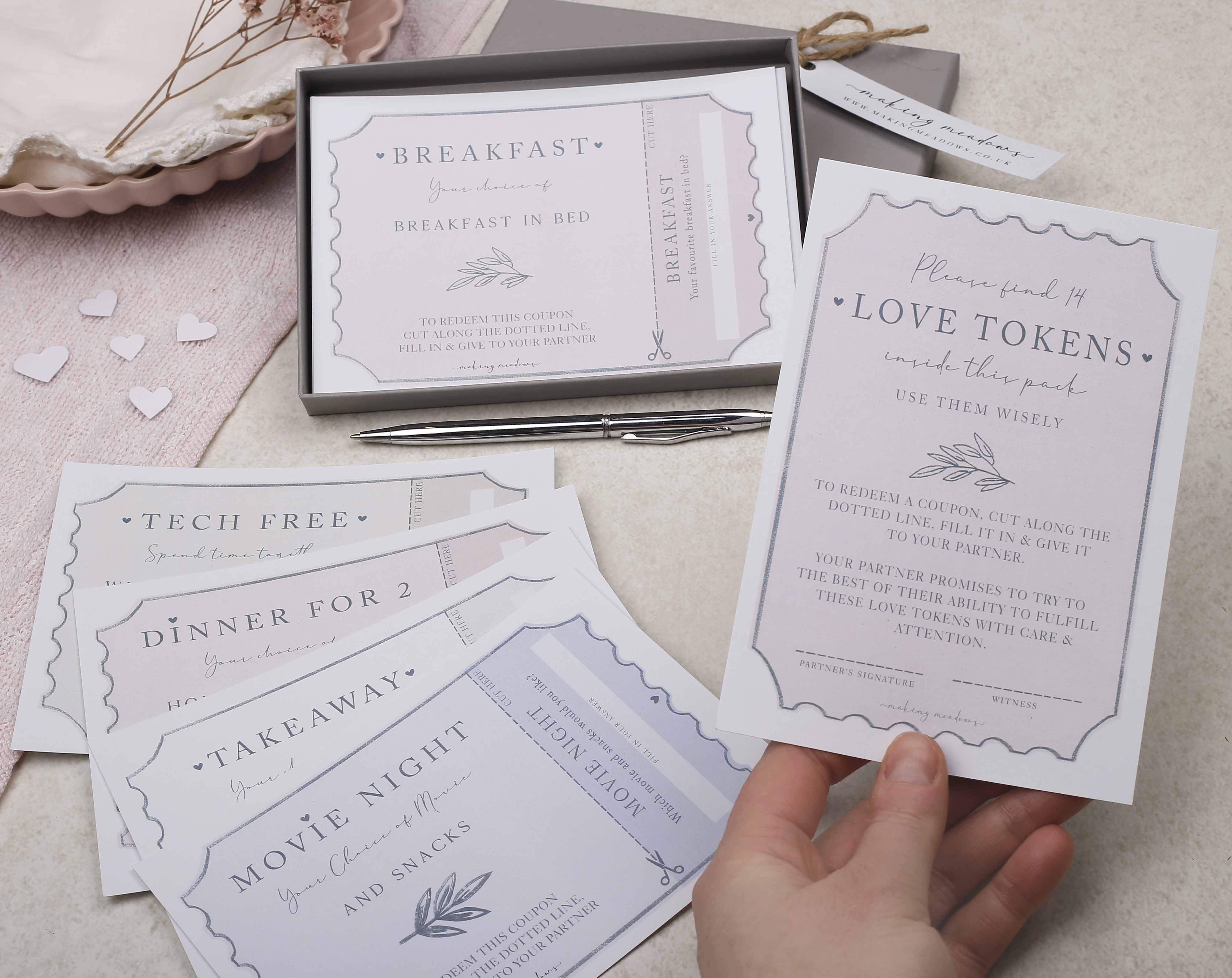 Love Tokens For Valentine & Anniversary. Stationery designed by Making Meadows